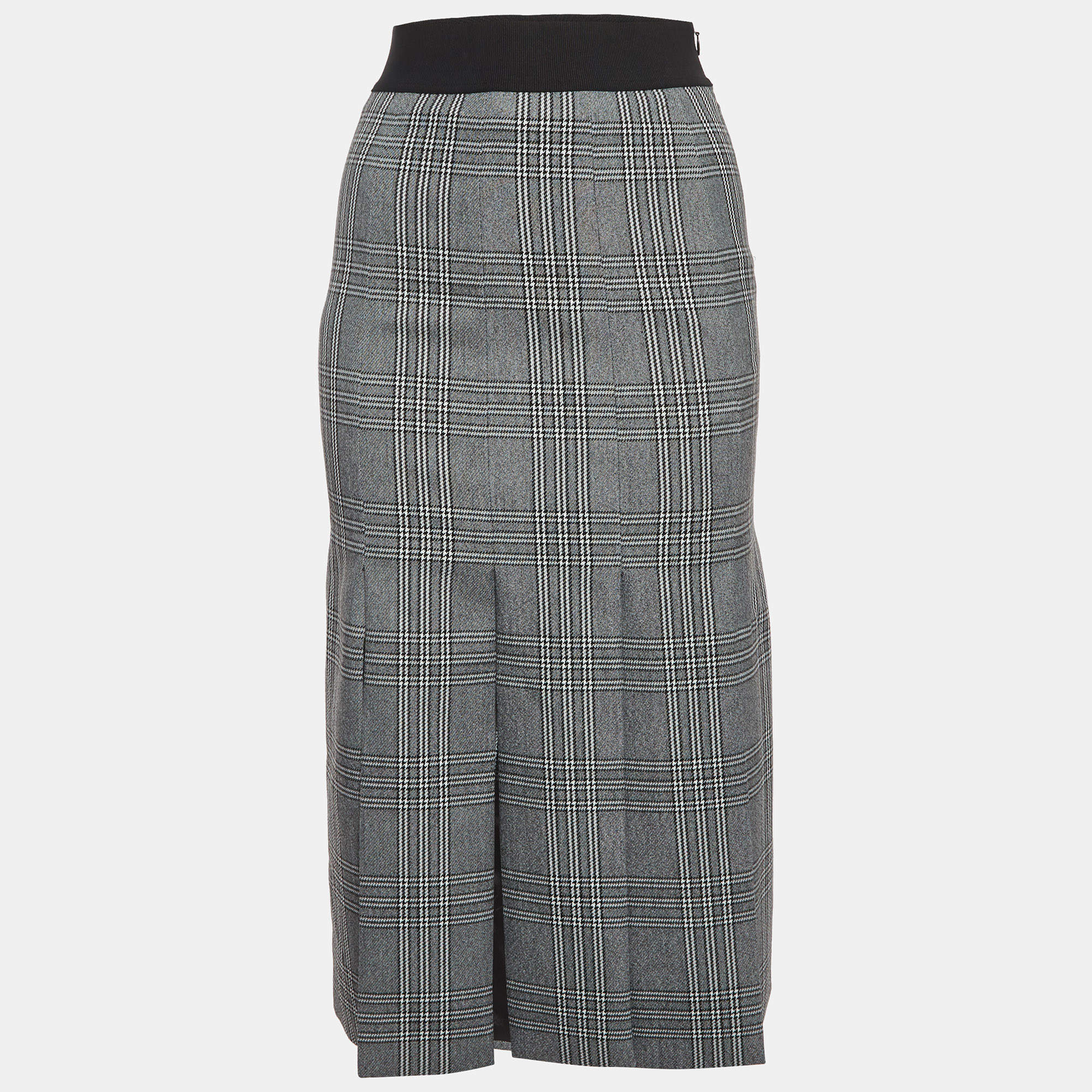 Pre Owned Maje Grey Plaid Wool Blend Midi Skirt S