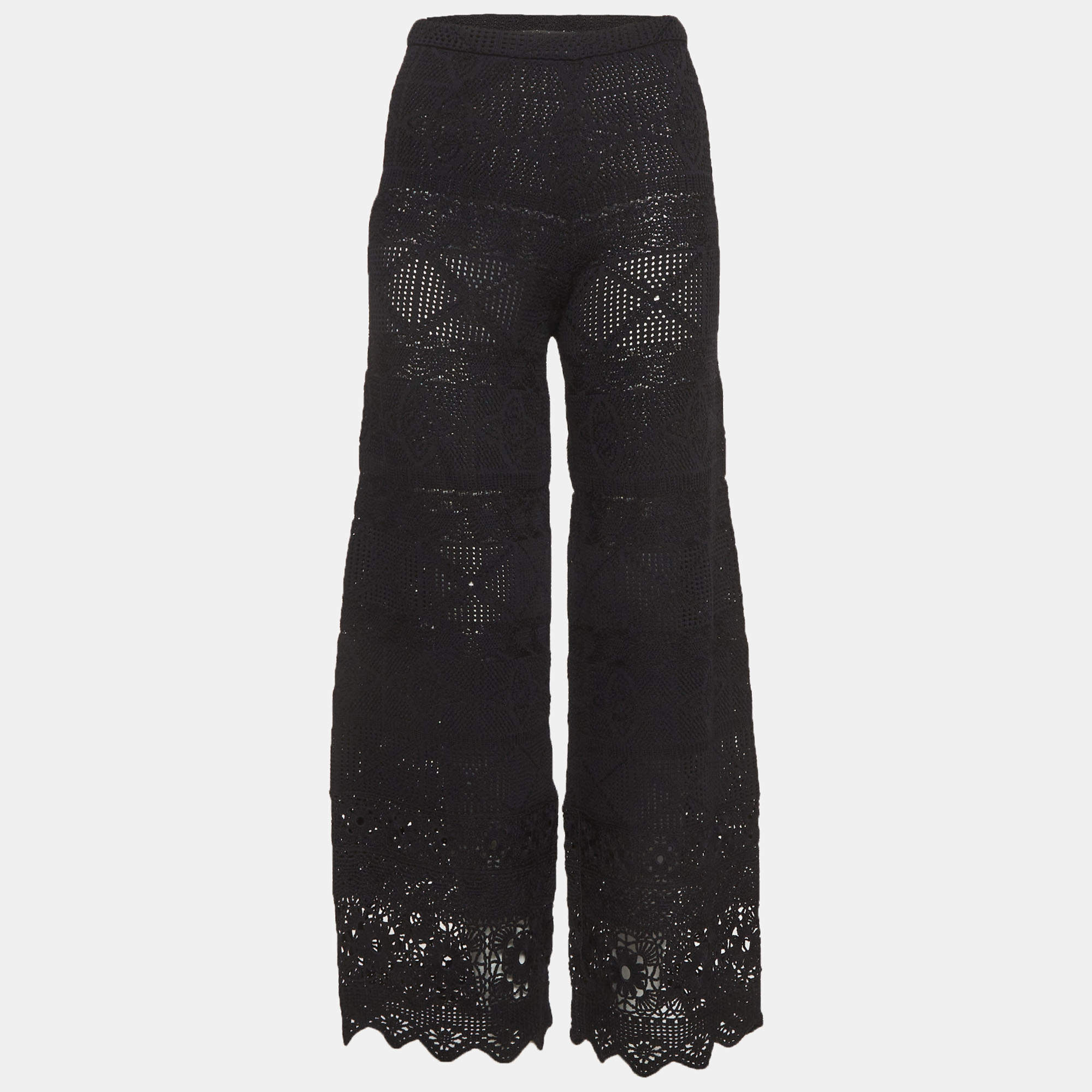 مملوكة مسبقًا Maje Black Crochet Knit Wide Leg Trousers S