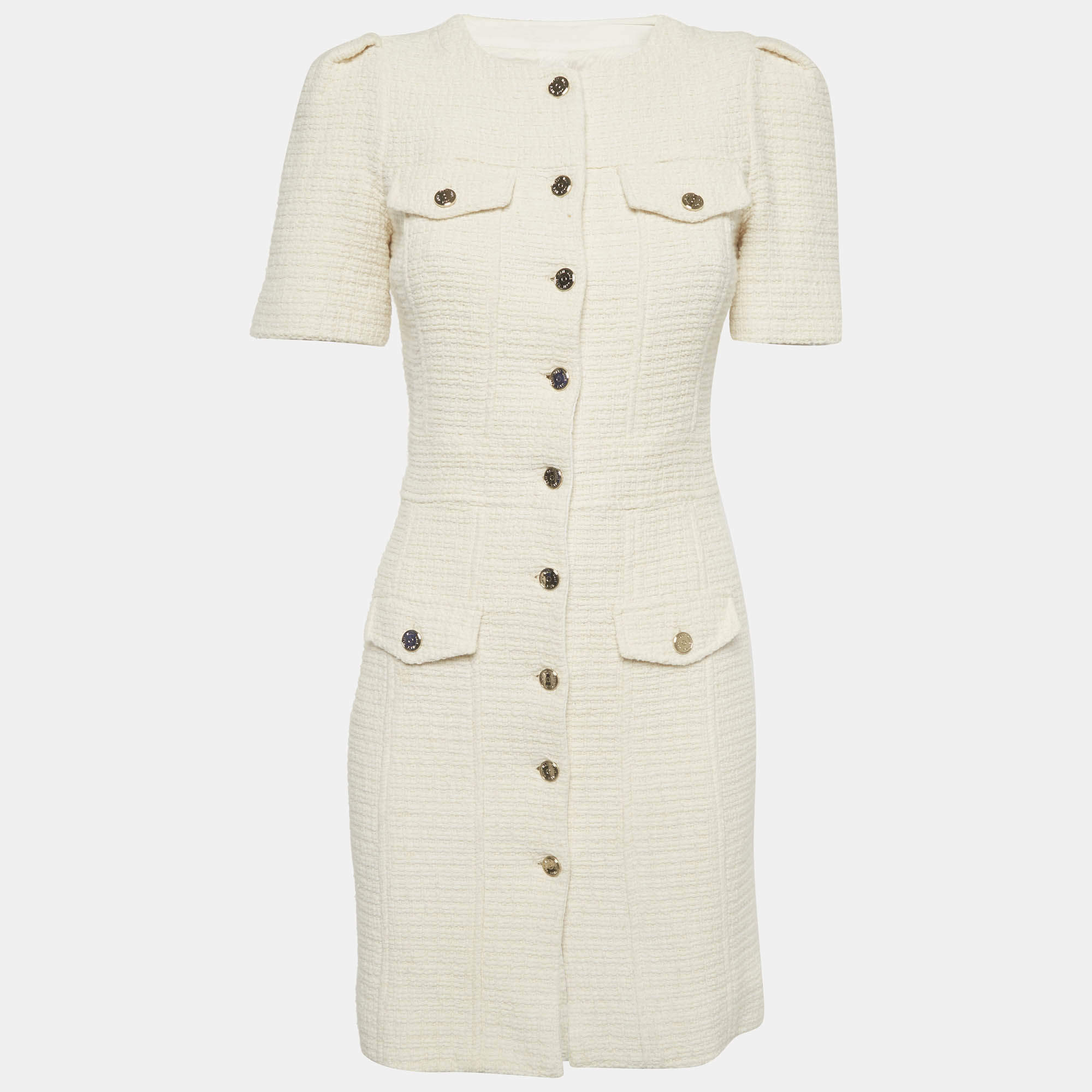 Pre Owned فستان شيف من التويد الكريمي ماج مقاس صغير - سمول