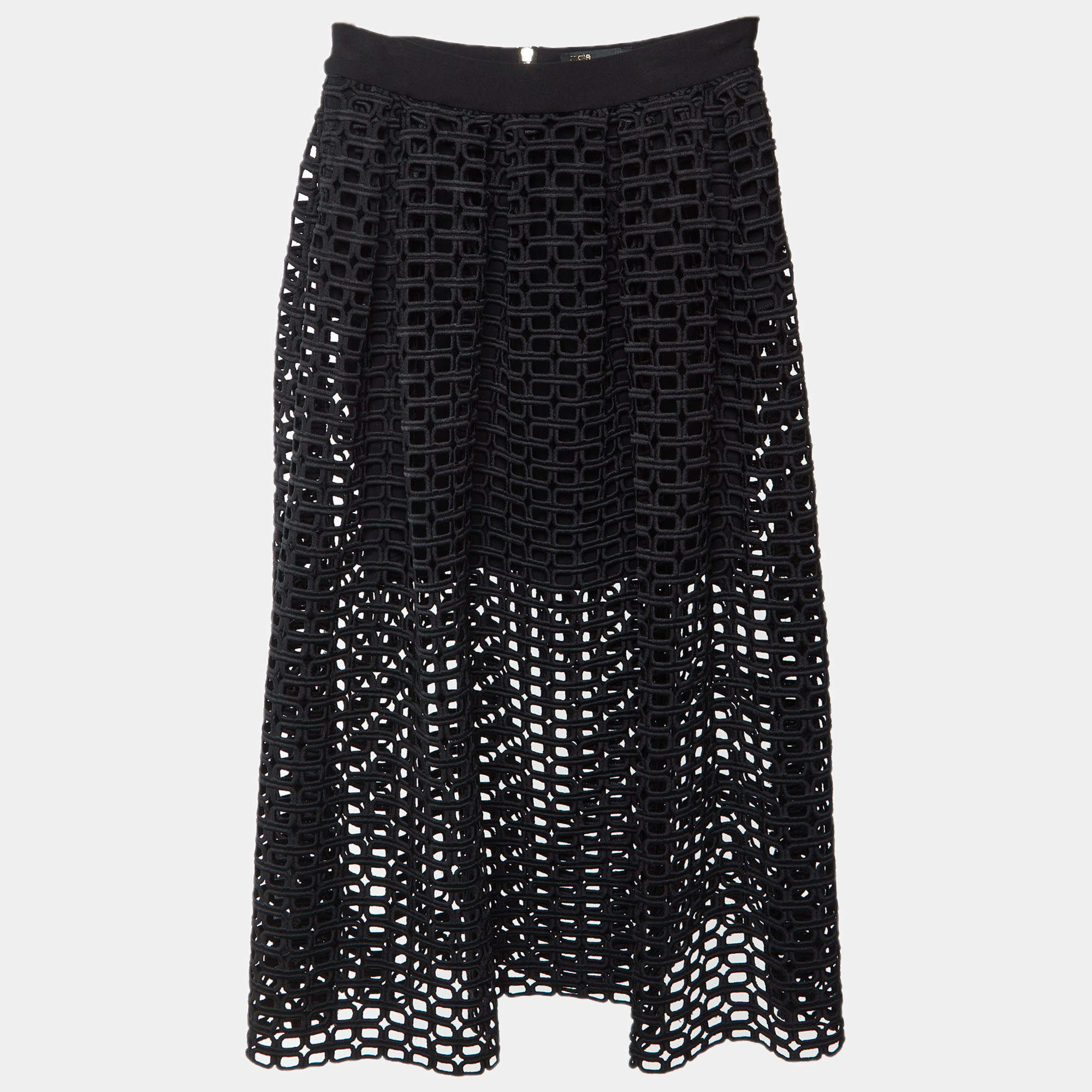 Pre Owned Maje Black Synthetic Knit Cut Out Midi Skirt S
