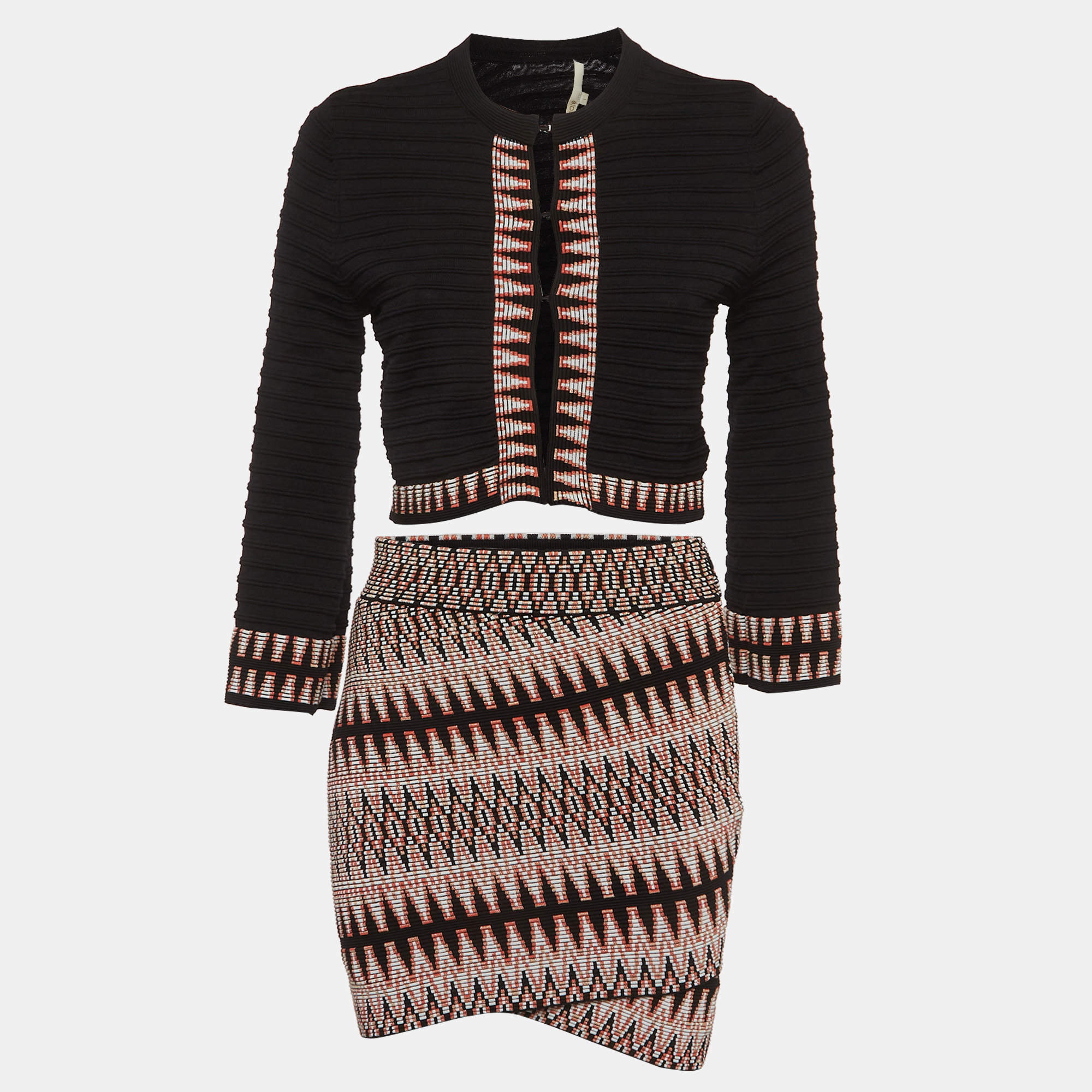 Pre Owned Maje Black Patterned Knit Top and Skirt S/M