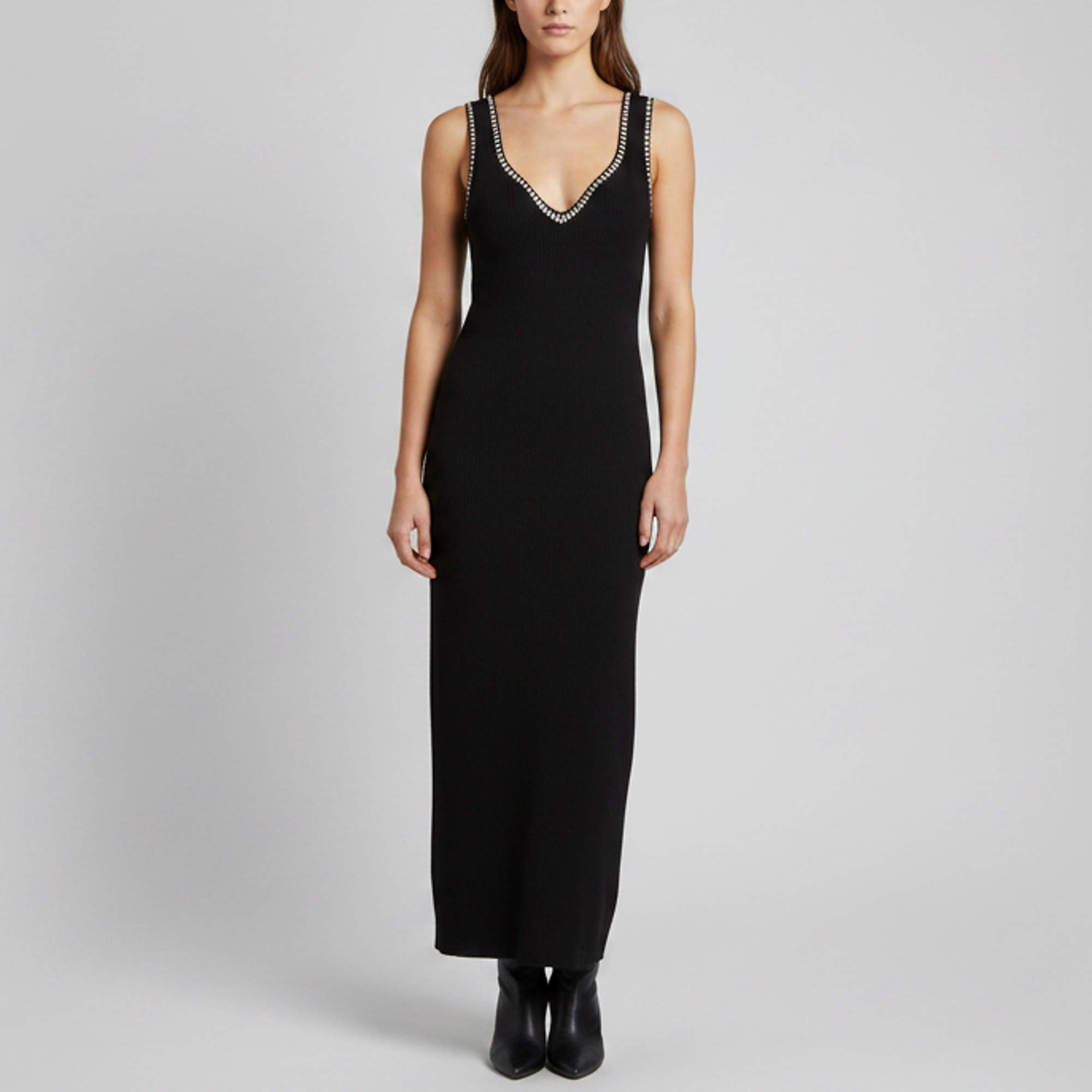 Pre Owned Maje Black Knit Sleeveless V-Neck Midi Dress M 