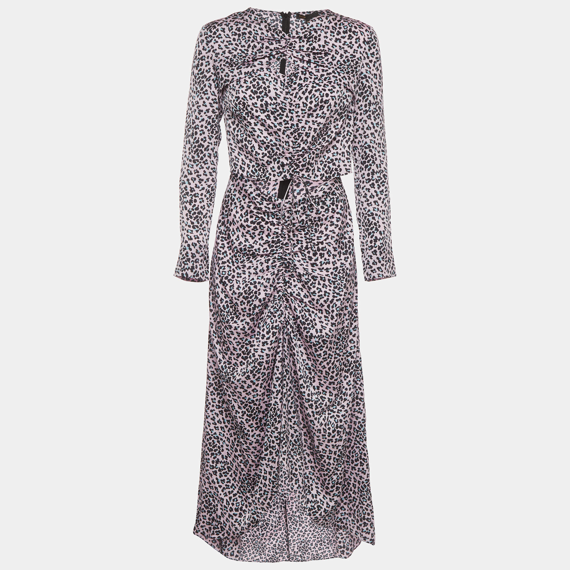 Pre Owned Maje Pink Leopard Print Satin Cut Out Long Rave Dress M