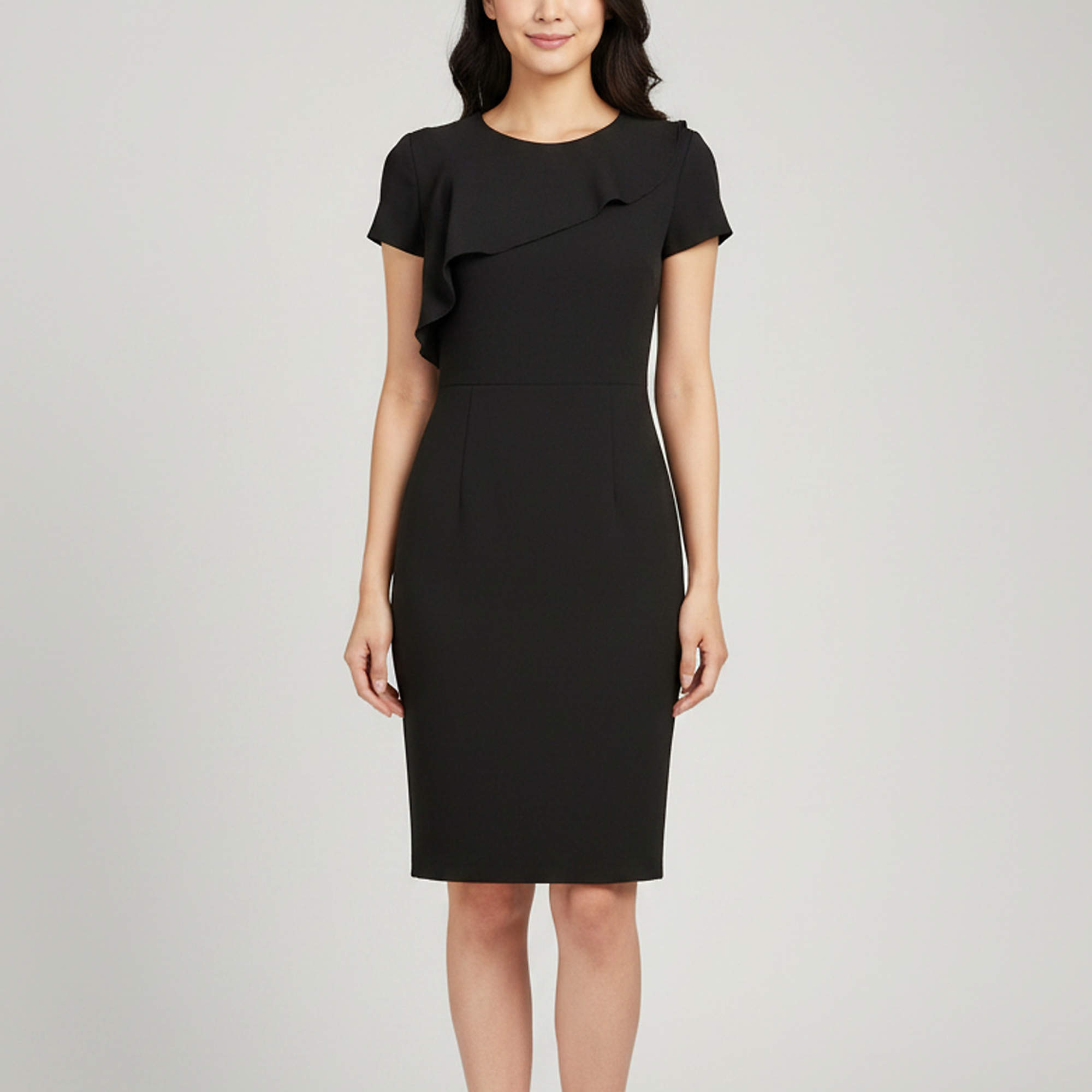 Pre Owned Maje Black Crepe Asymmetrical Flounced Fanny Sheath Dress M
