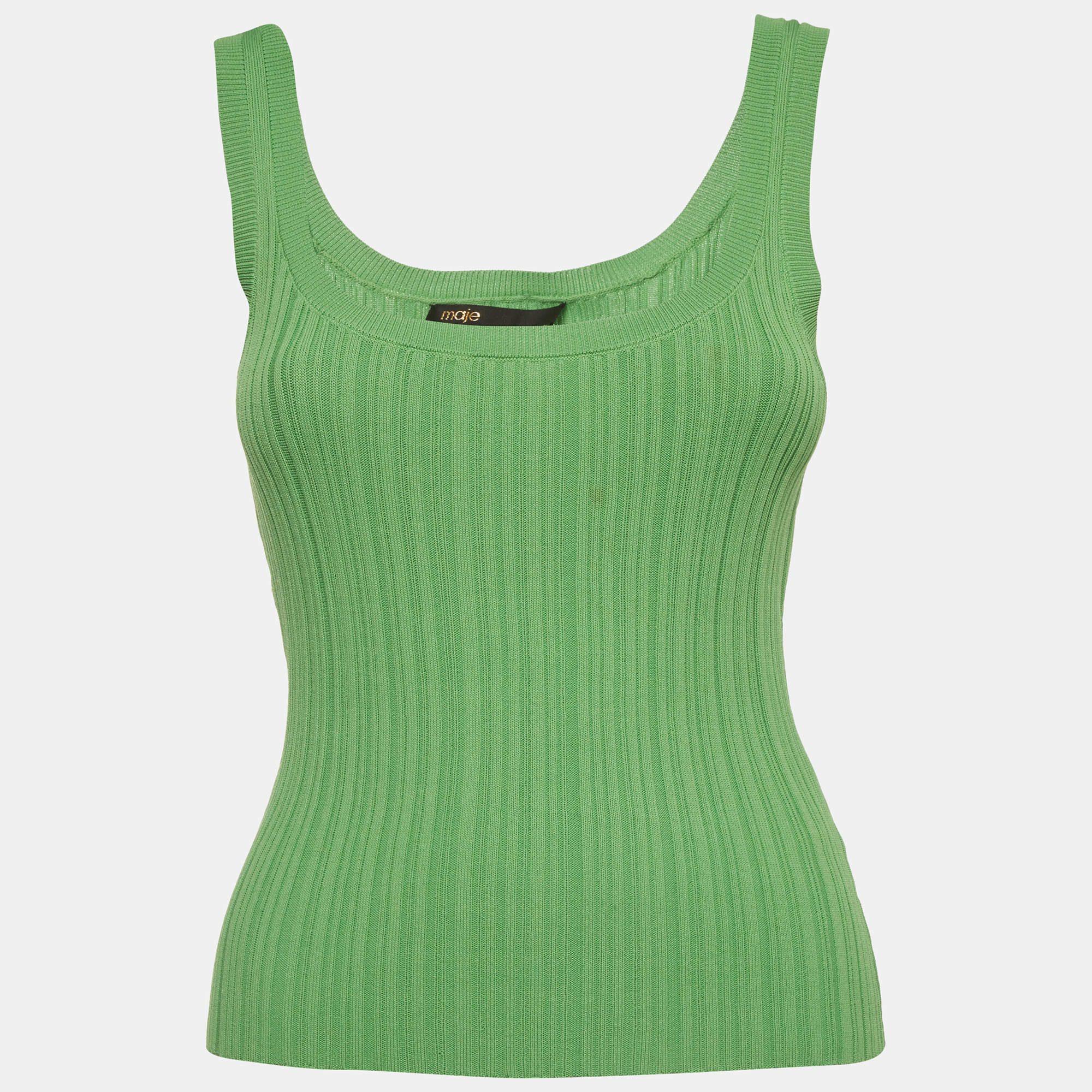 Pre Owned Maje Green Stretch Rib Knit Round Neckline Tank Top S