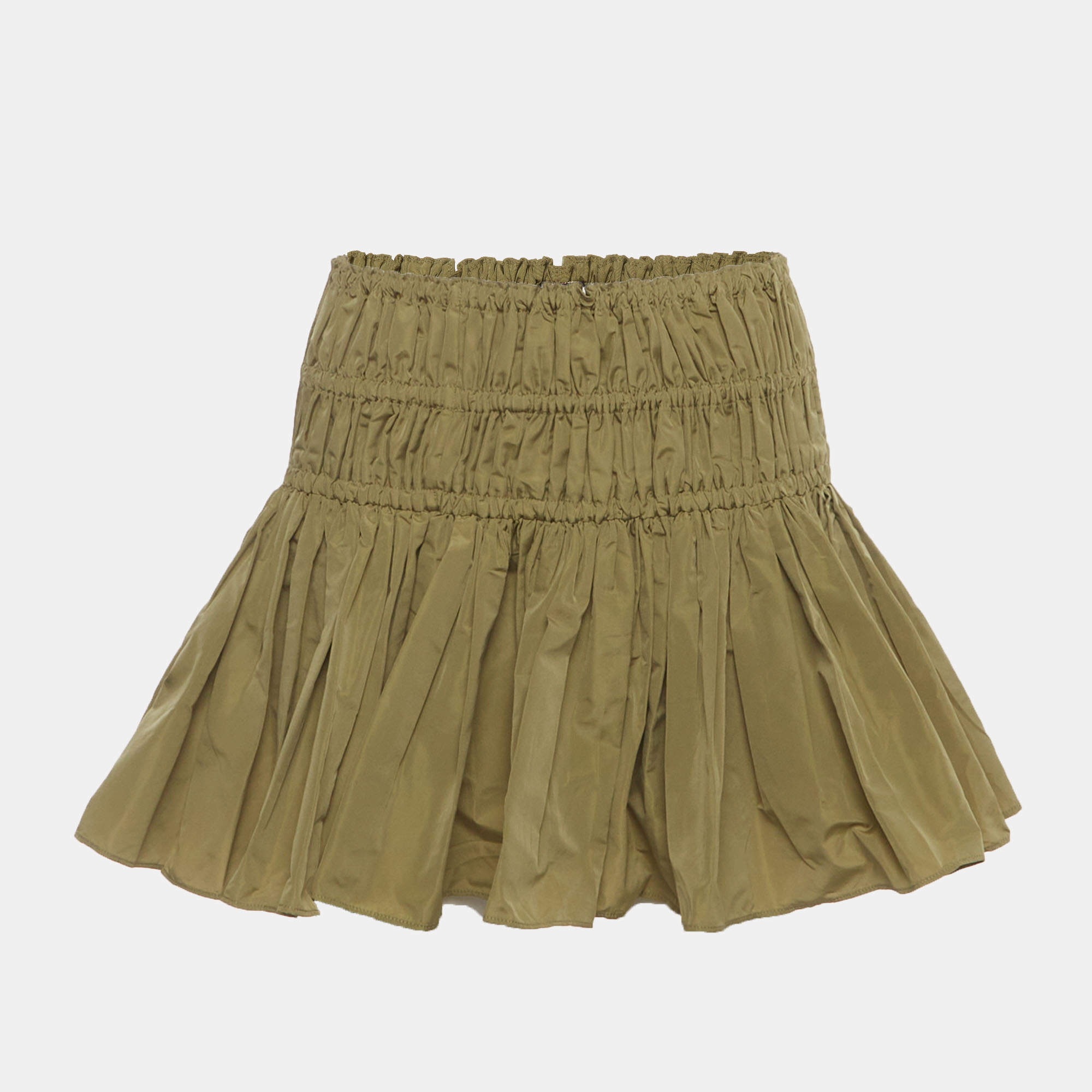 Pre Owned Maje Green Taffeta Smocked Tiered Mini Skirt S 