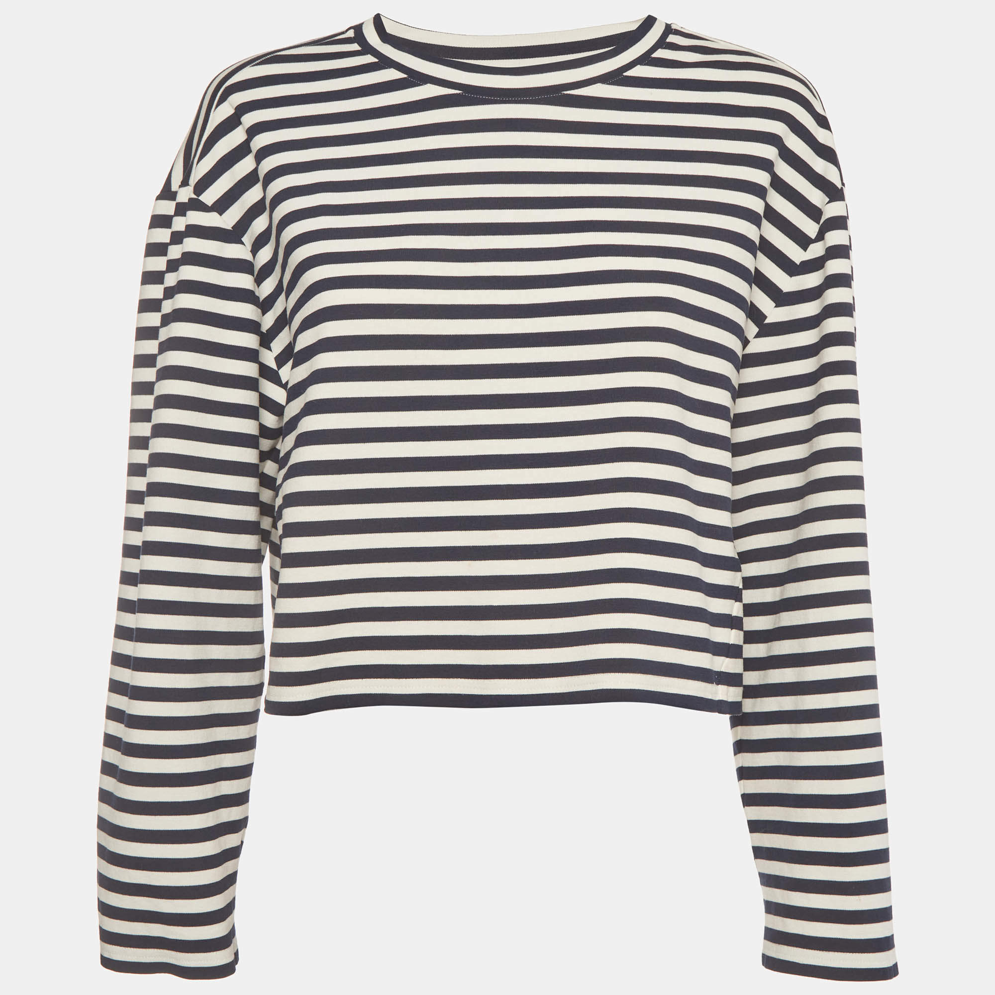 Pre Owned Maje White/Navy Striped Jersey Long Sleeved Breton T-Shirt L