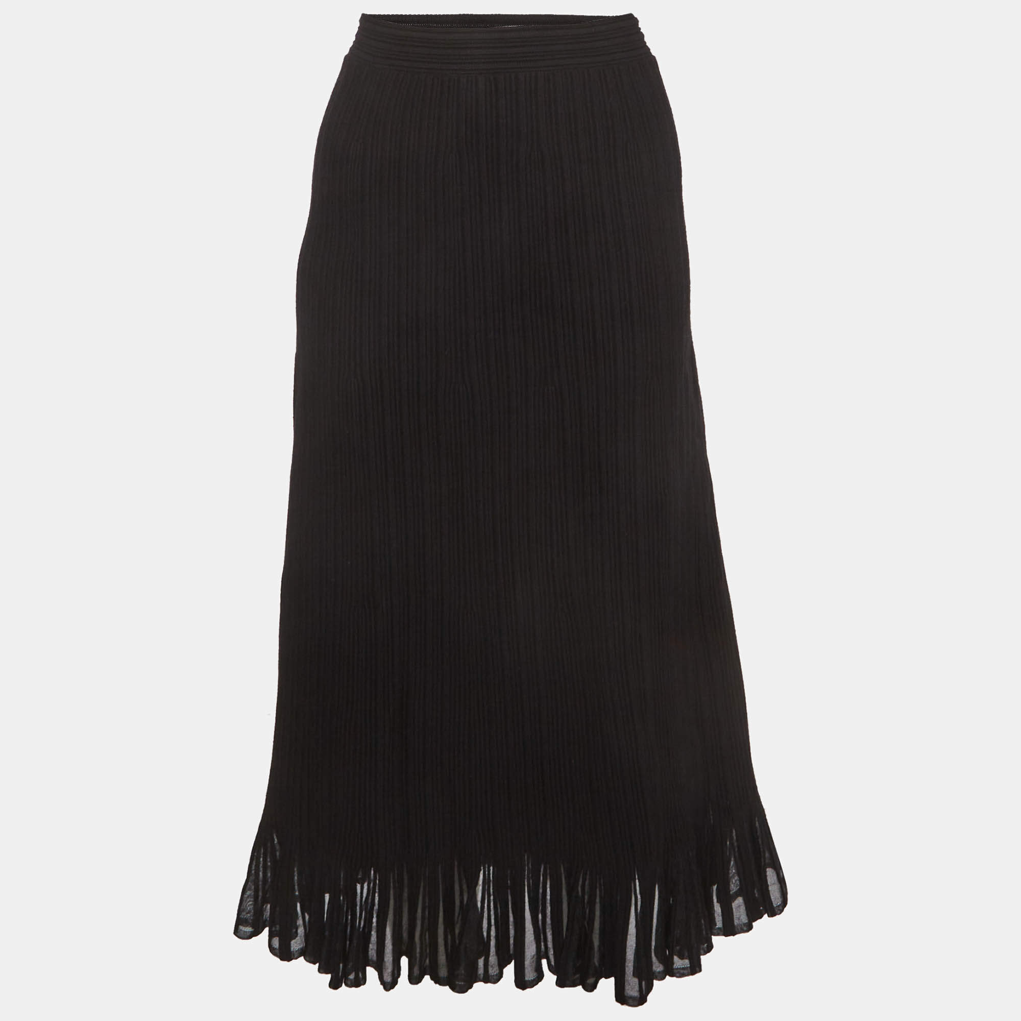 Pre Owned Maje Black Rib Knit Peplum Hem Midi Skirt L