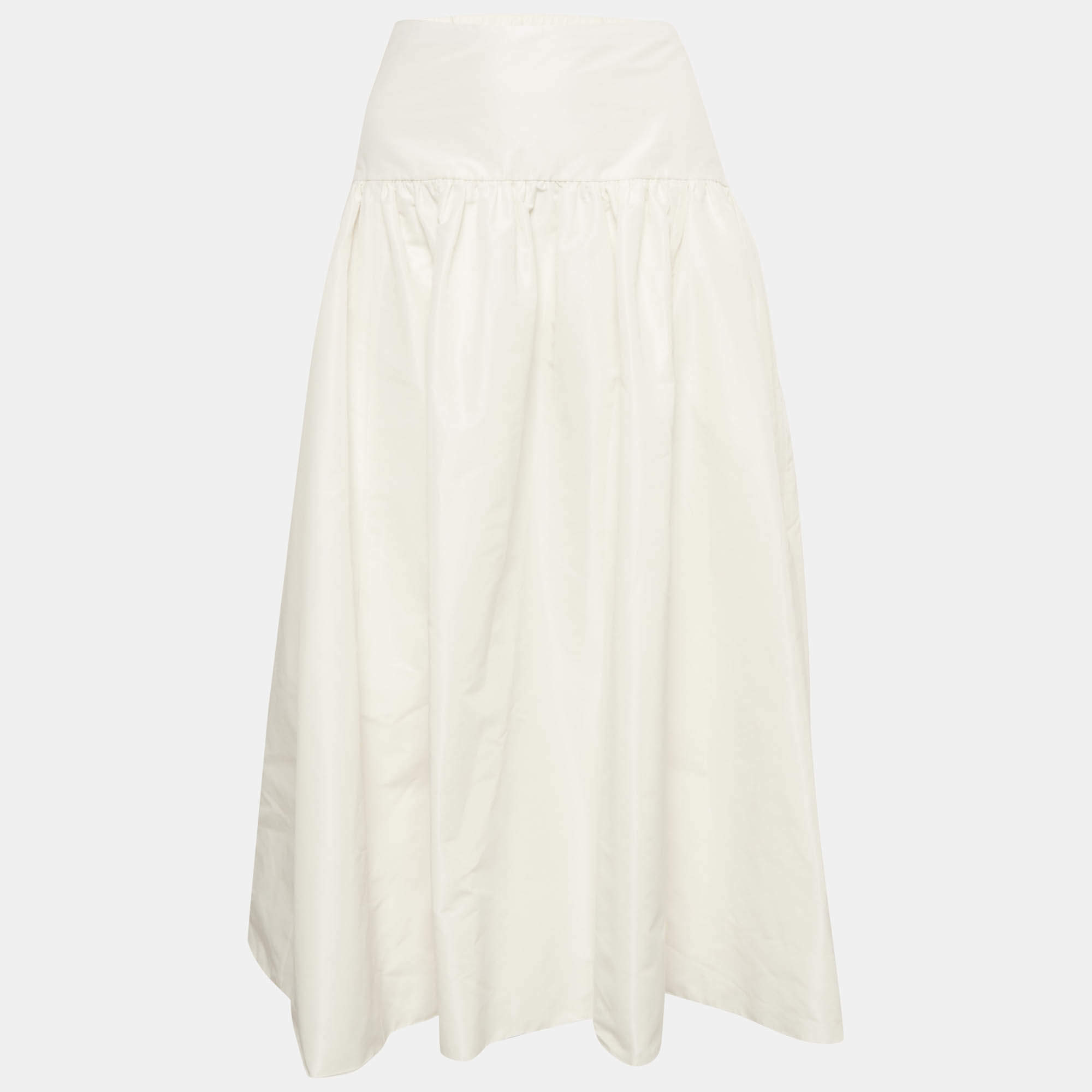 Pre Owned Maje White Synthetic High Waisted Pleated Midi Skirt L 