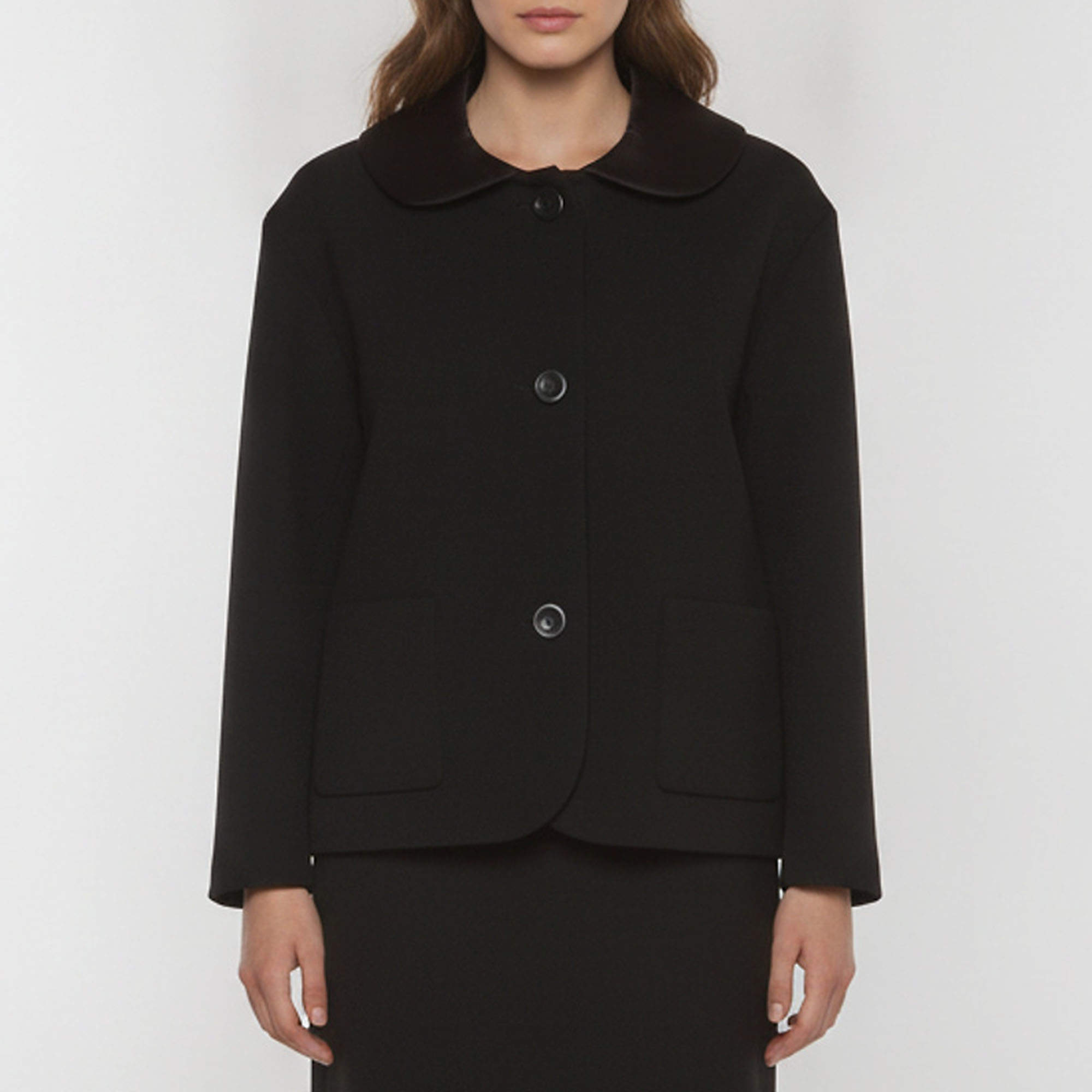 Pre Owned Maje Black Crepe Satin Trim Peter Pan Collar Varta Jacket L