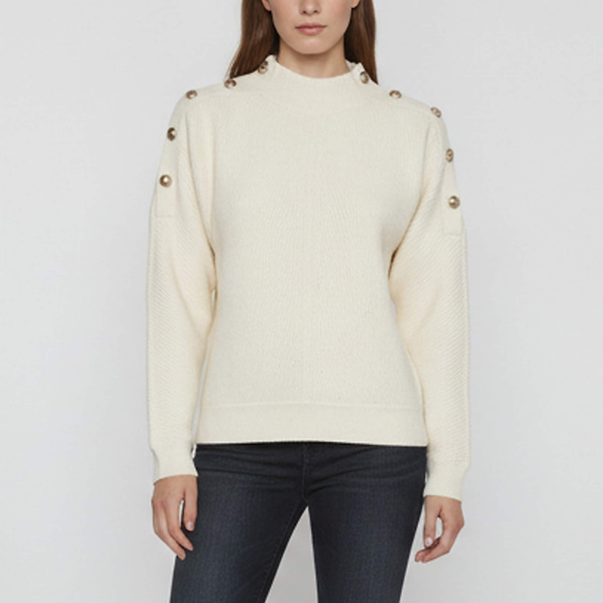 Pre Owned Maje Cream Ribbed Chain Knit Mock Neck Cardigan S