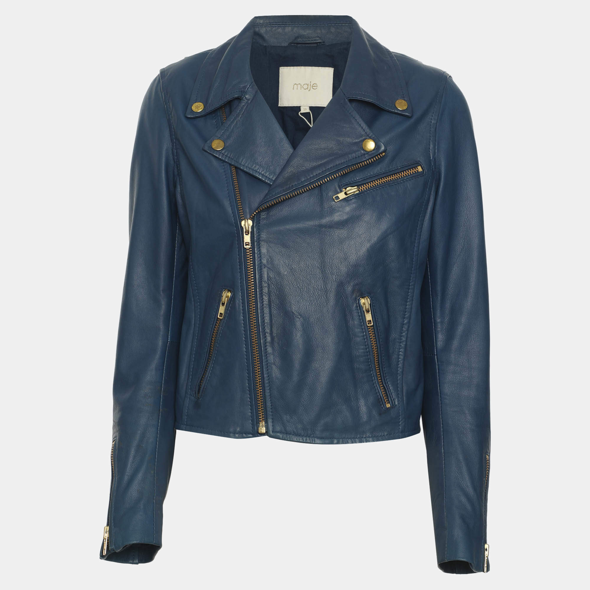 مملوكة مسبقًا Maje Blue Leather Biker Jacket M