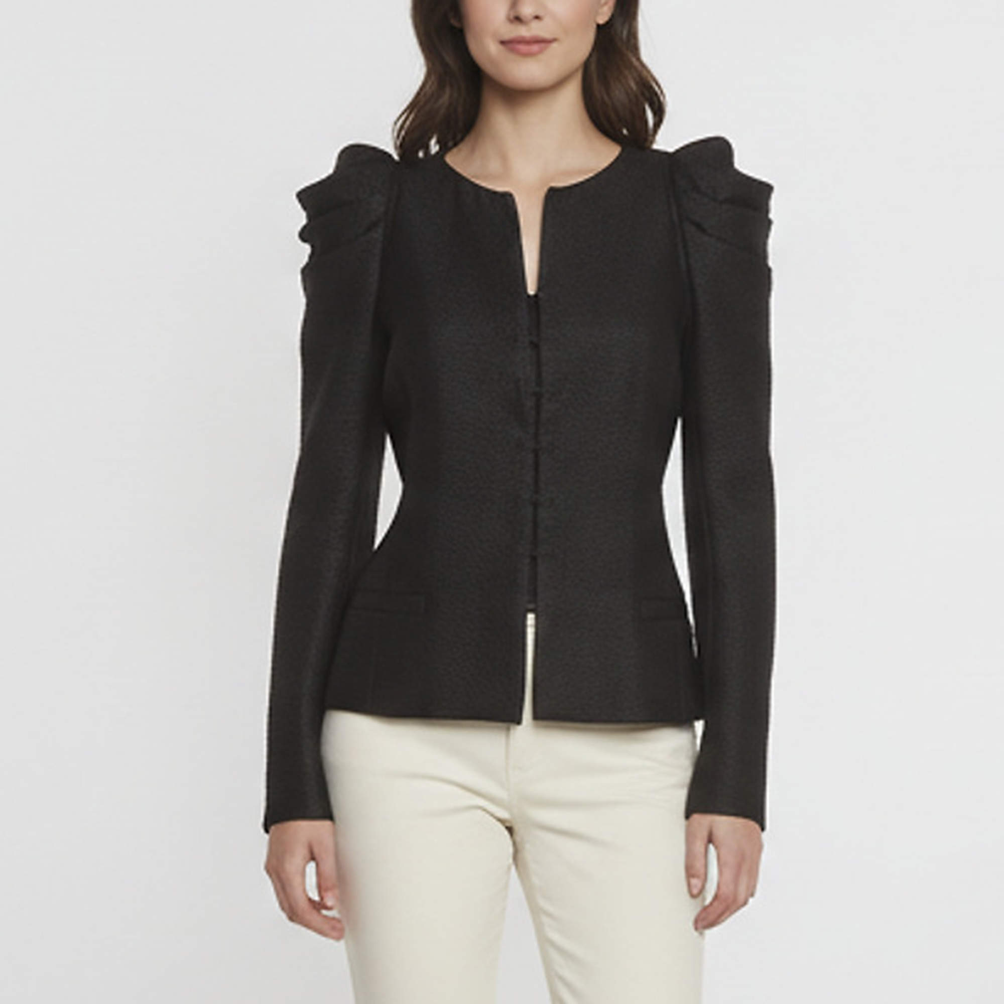 Pre Owned Maje Black Textured Synthetic Draped Sleeve Typhon Jacket M