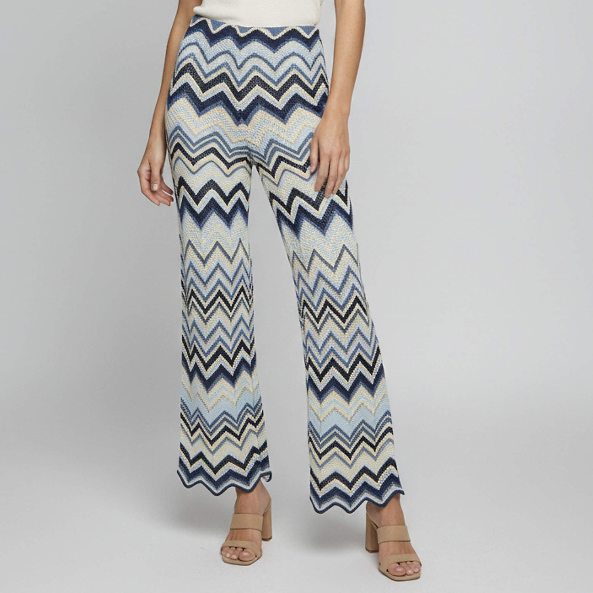 Pre Owned Maje Blue Chevron Lurex Knit Wide Leg Pants S
