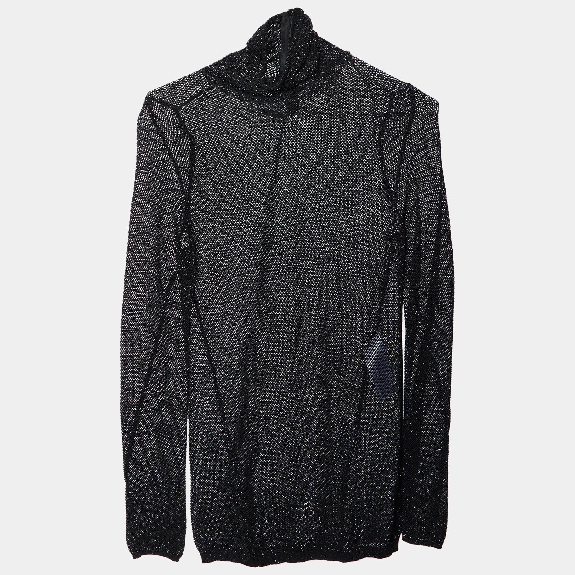 Pre Owned Maje Black Lurex Mesh Martinique Turtleneck Pullover S