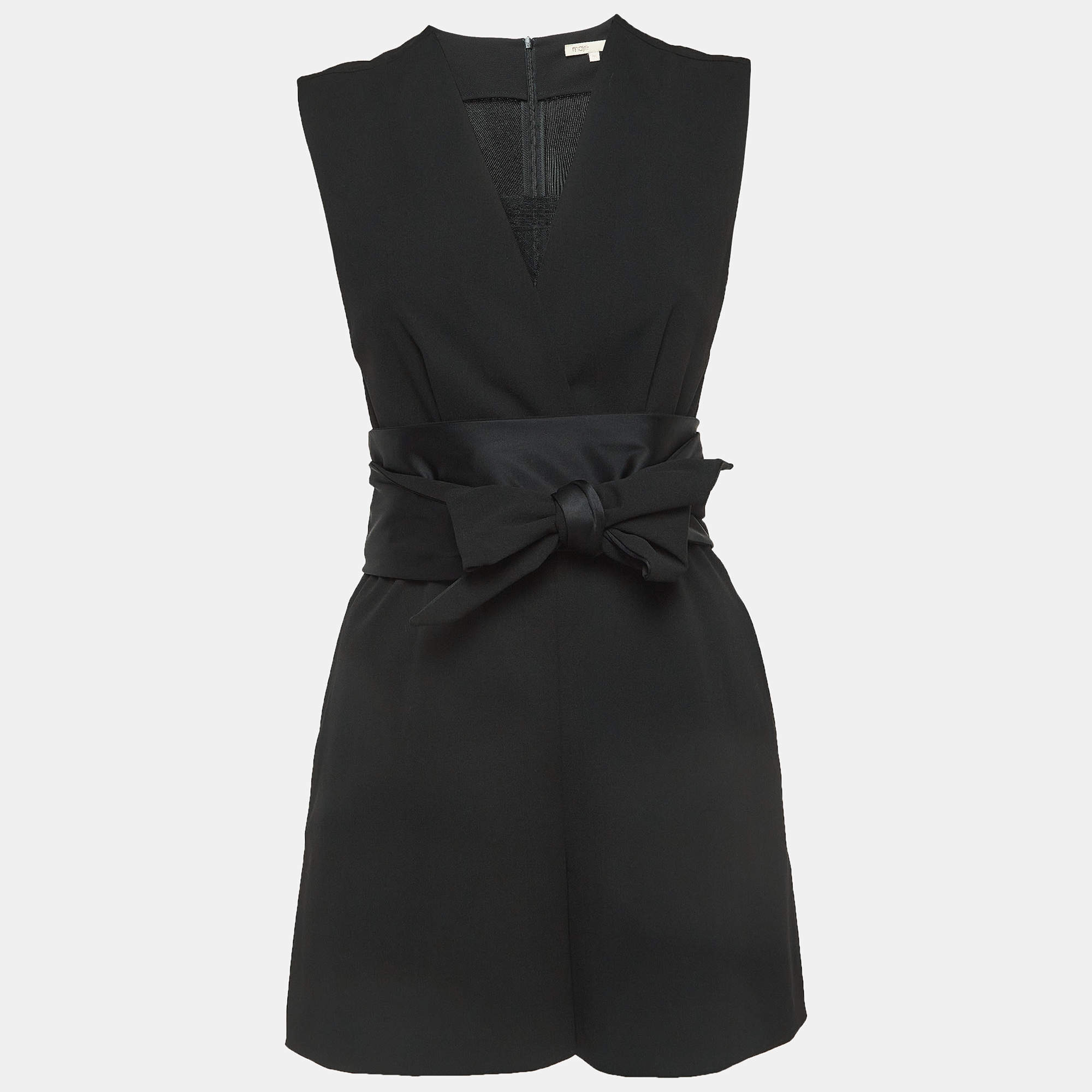 Maje Black Crepe Iko Belt Detail Sleeveless Playsuit S