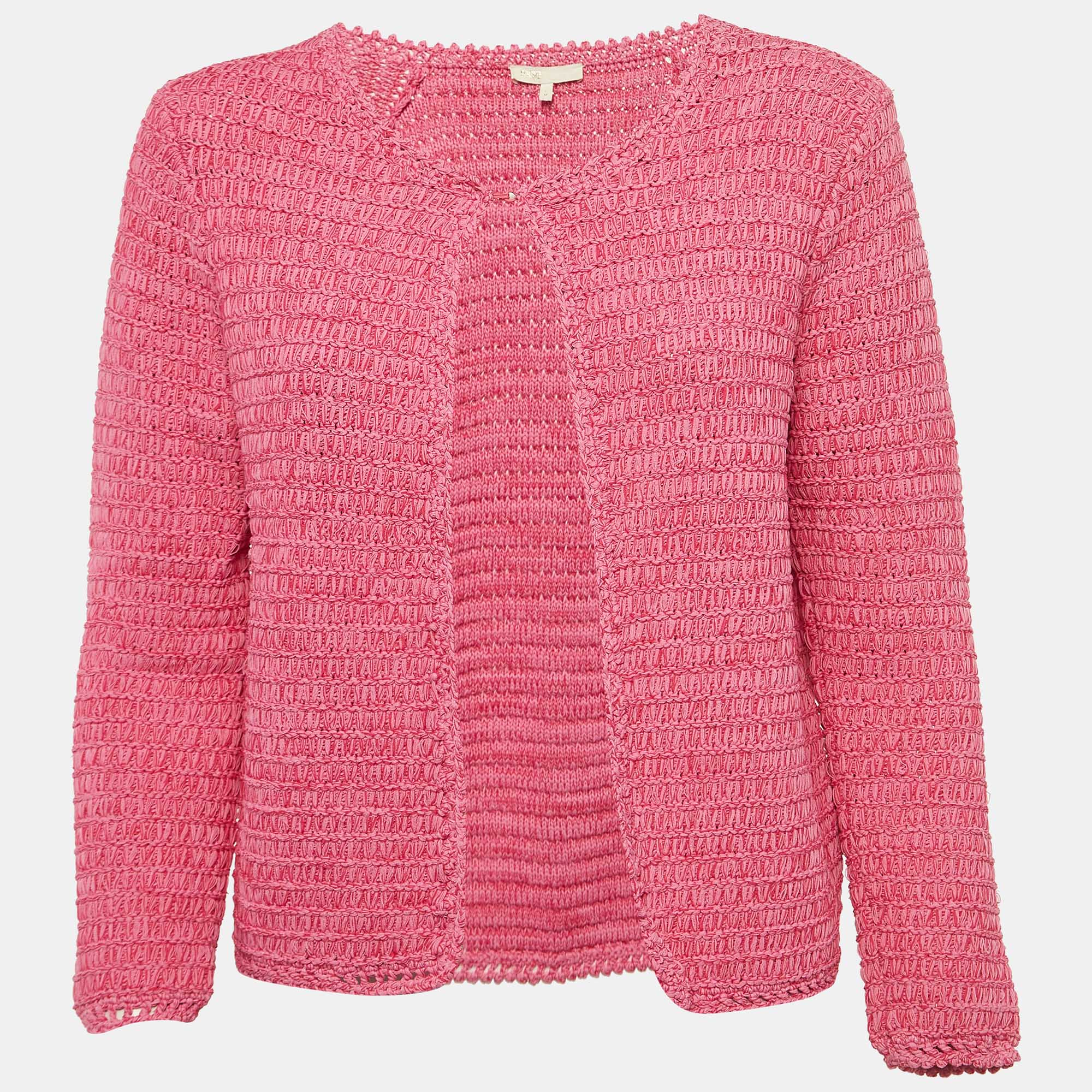 Pre Owned Maje Pink Knit Madona Chunky Cardigan L