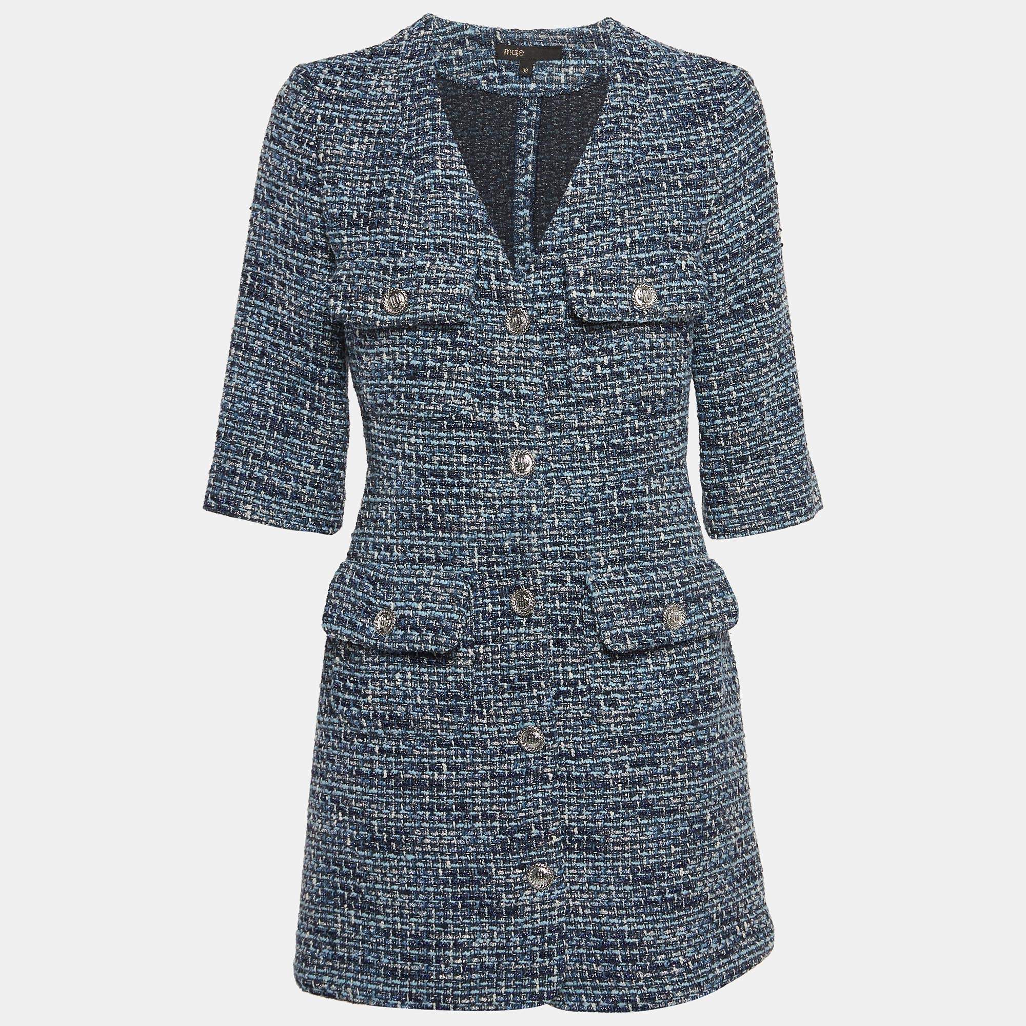 Maje Blue Tweed Mini Dress M