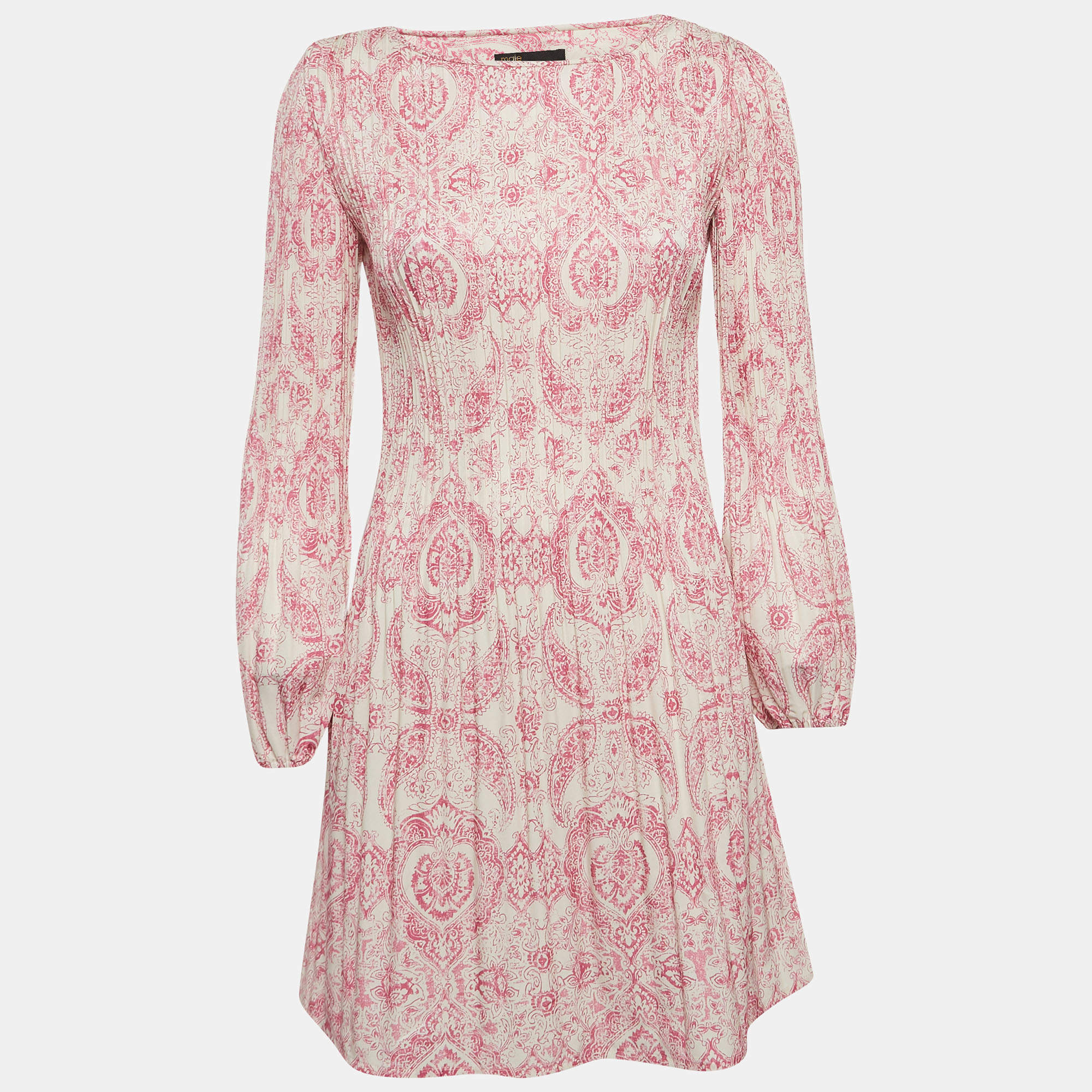 Maje White/Pink Printed Pleated Mini Dress XS