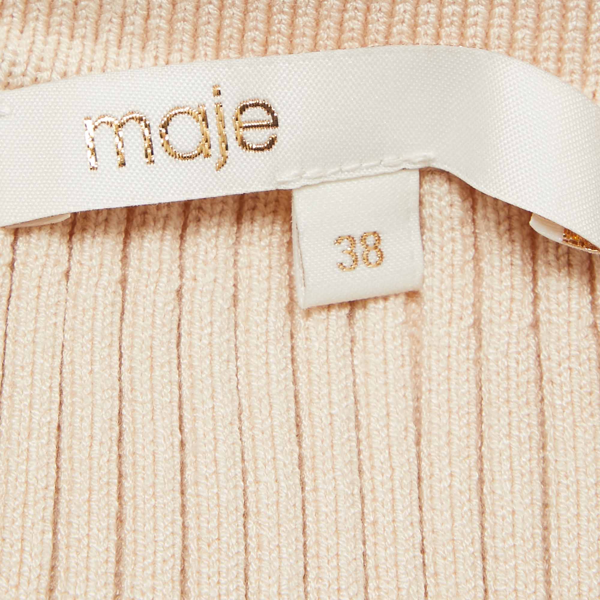 Pre Owned Maje Beige Ribbed Knit Buttoned Mini Skirt M