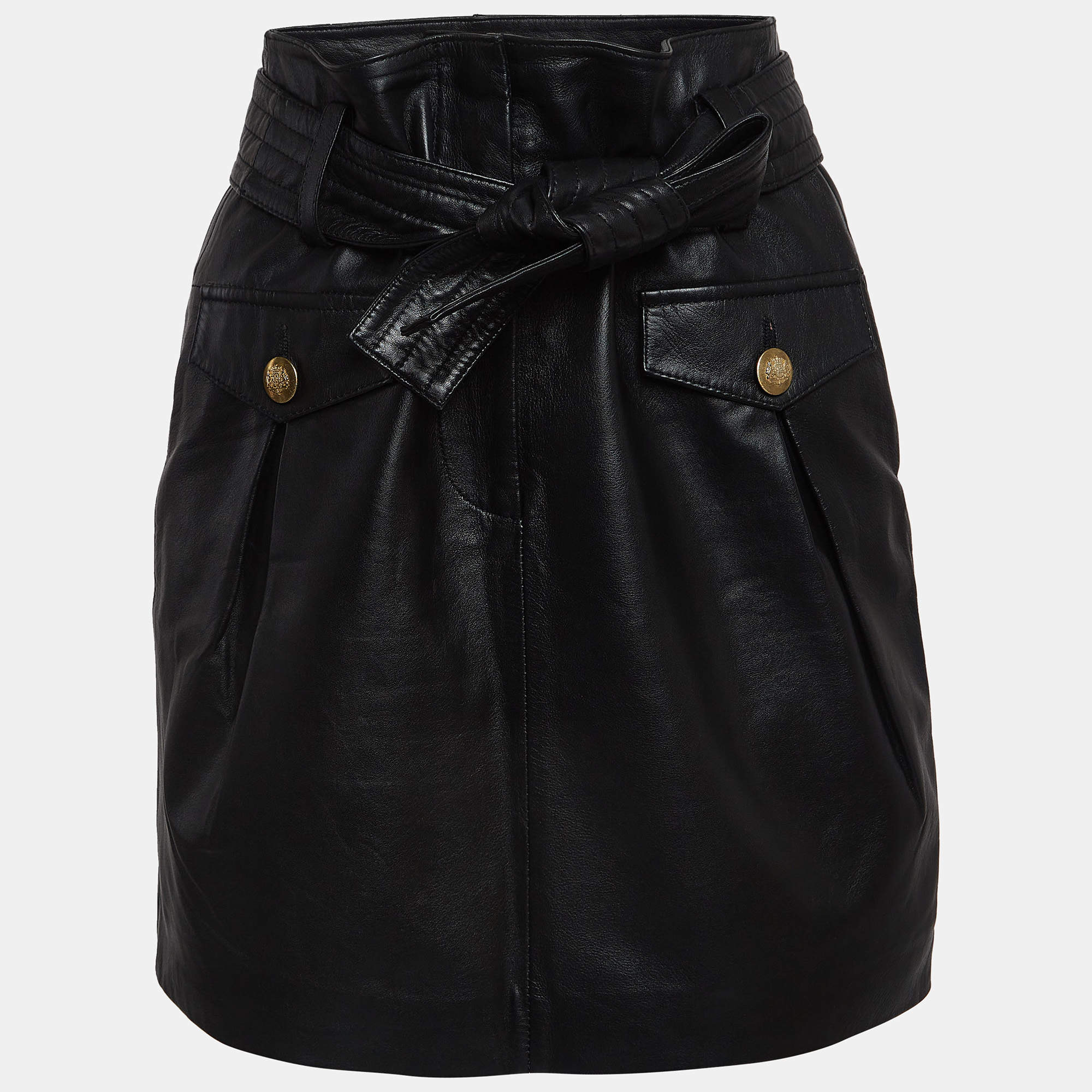 Maje Black Leather Belted Mini Skirt S Maje TLC