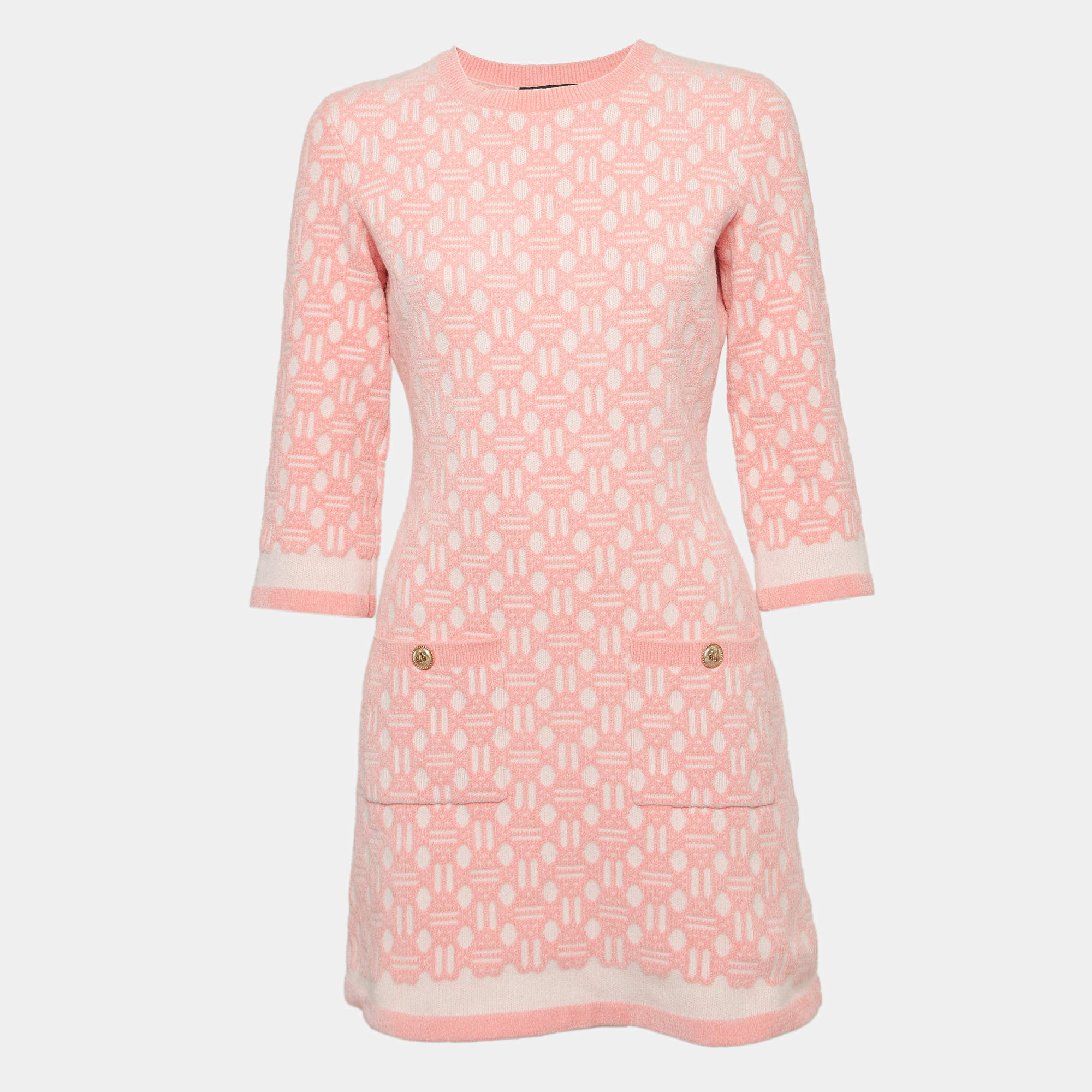 Maje Pink Embossed Knit Three Quarter Sleeve Mini Dress S