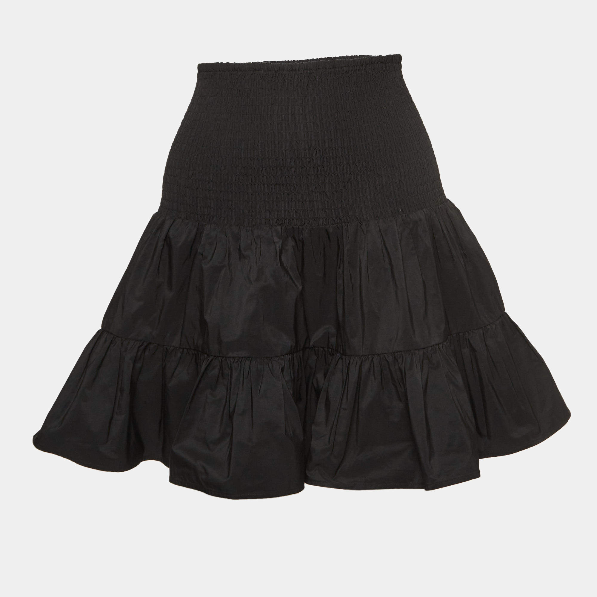 Maje Black Synthetic Smocked Detail Tiered Mini Skirt S