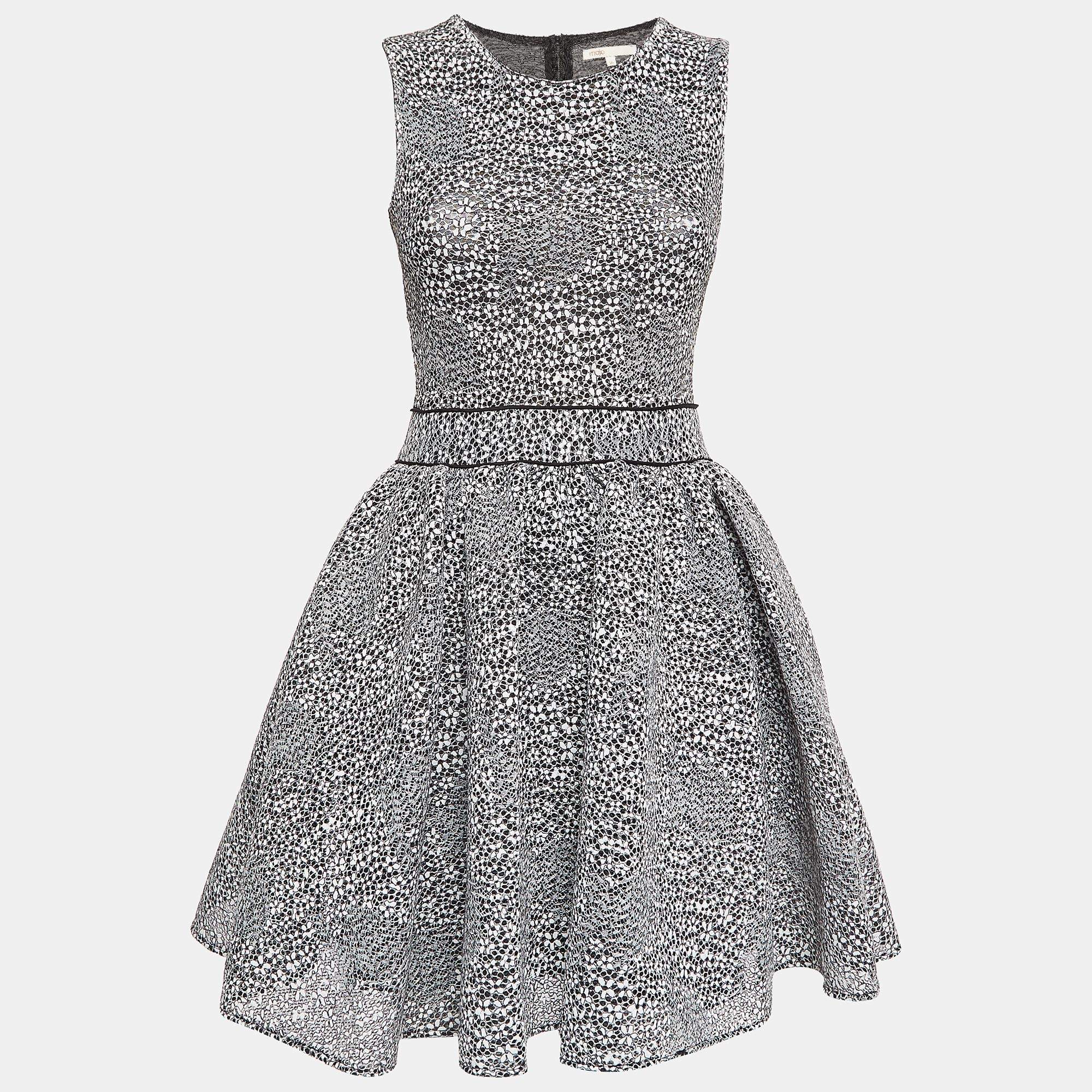 Pre Owned Maje Monochrome Reinatta Knit Flared Mini Dress S