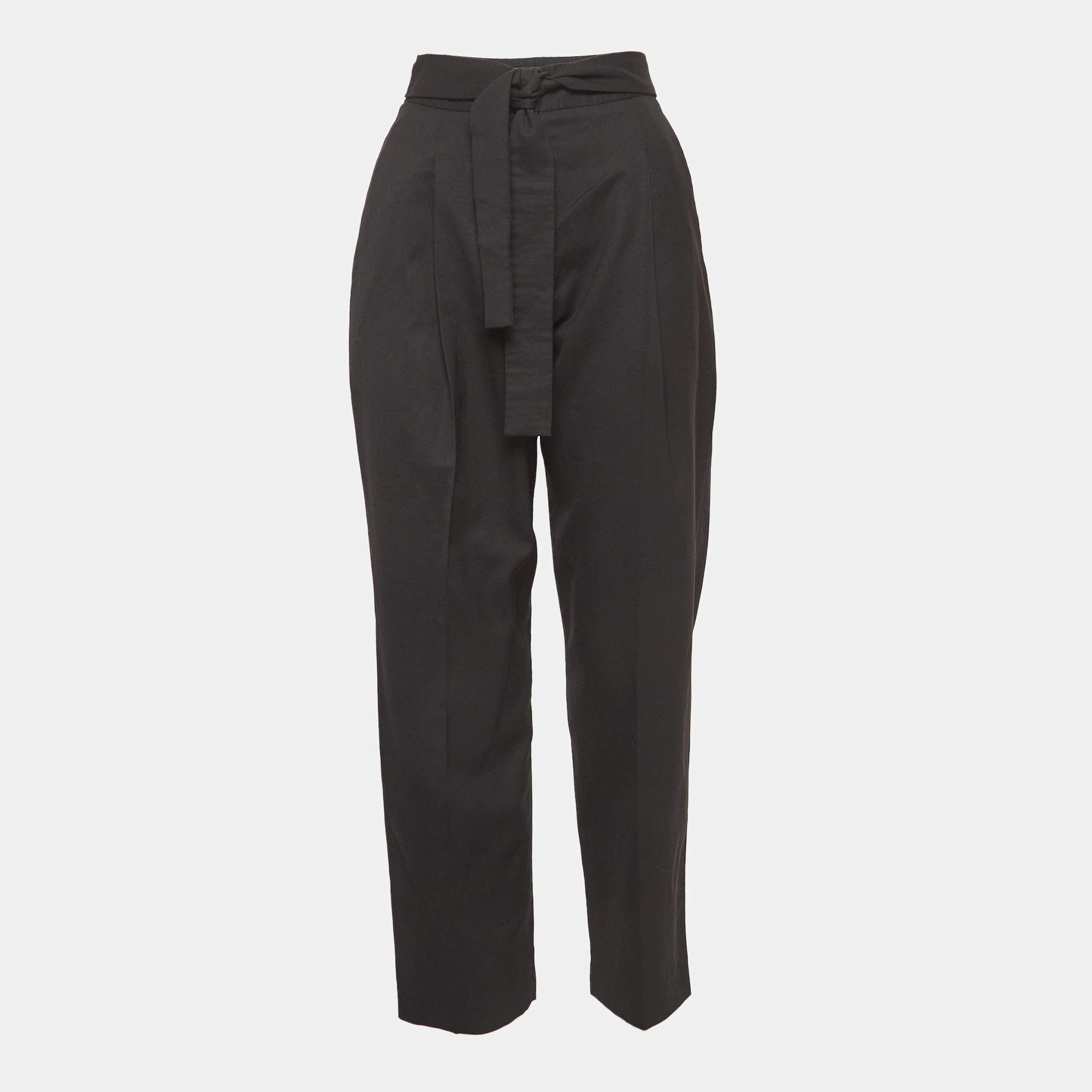 Maje Black Gabardine Belted Formal Trousers S