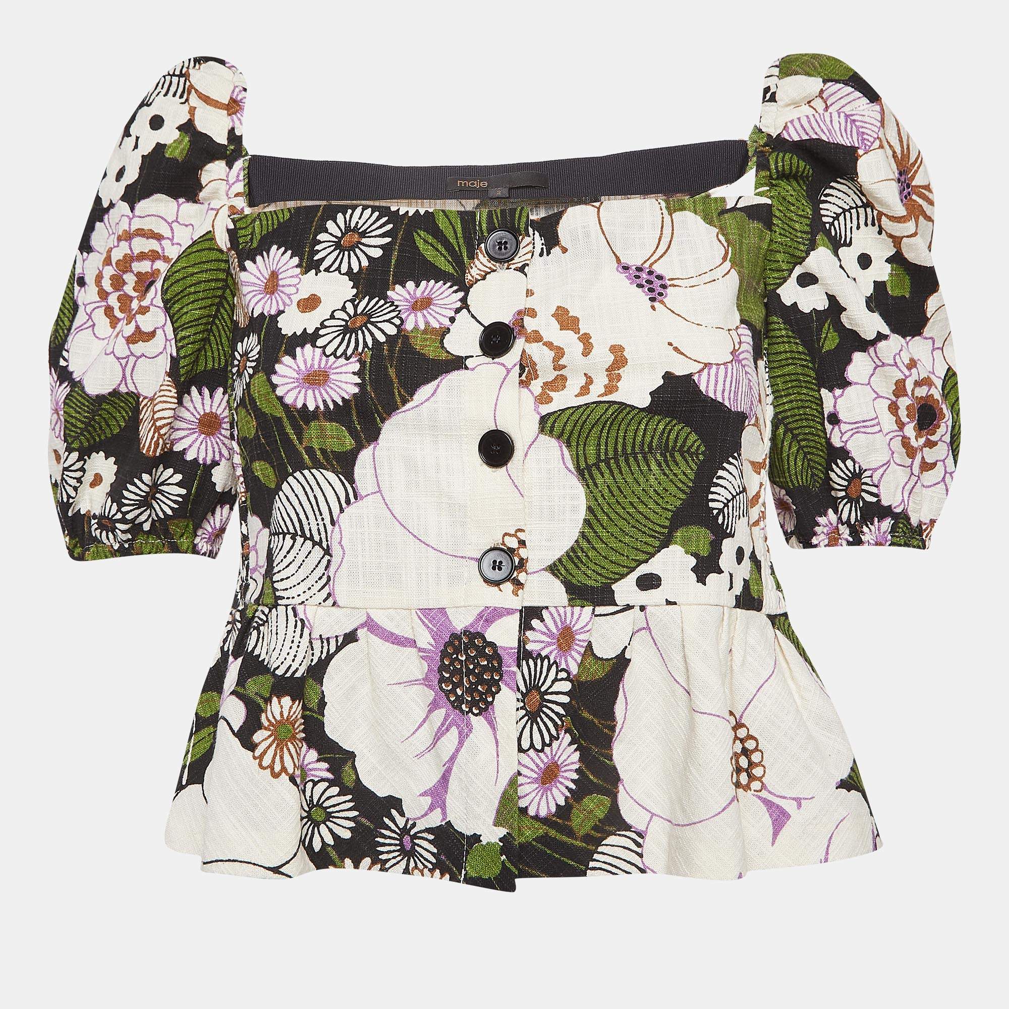 Maje Multicolor Floral Print Cotton Buttoned Blouse M