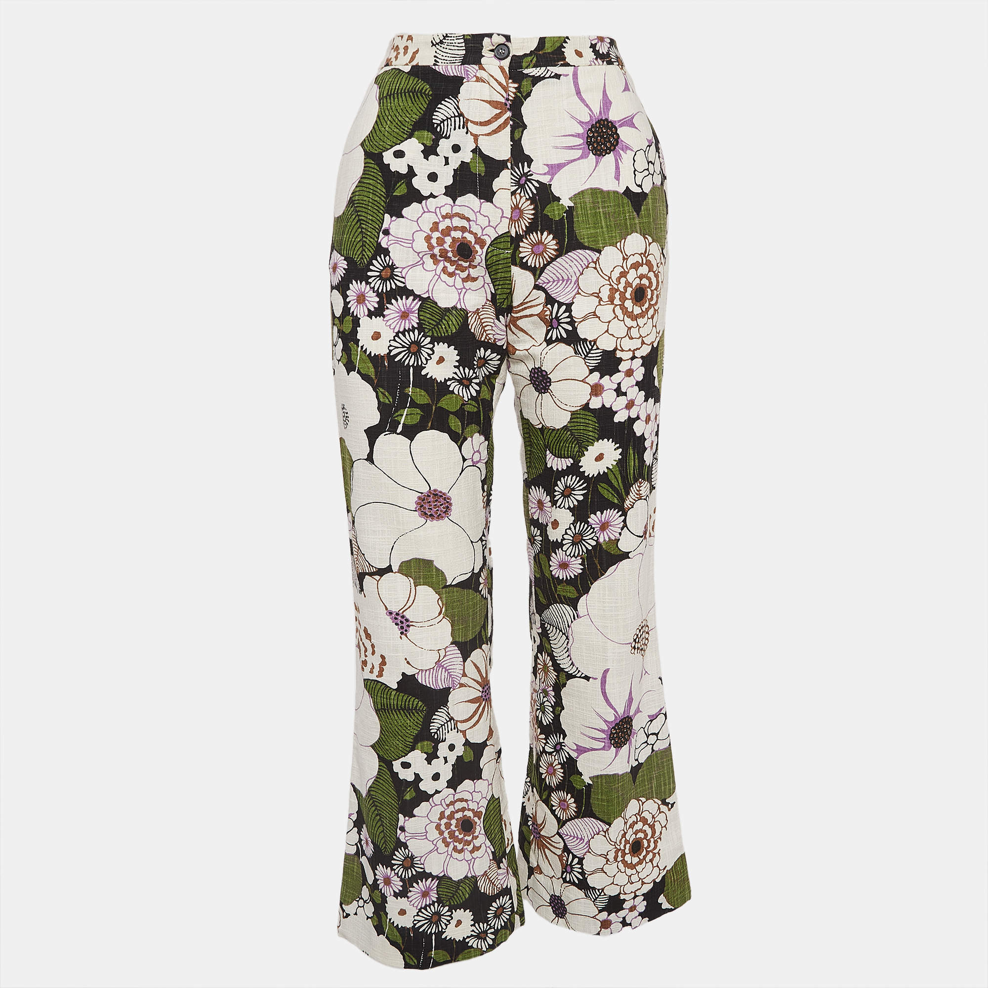 Maje Multicolor Floral Print Cotton Flared Trousers S