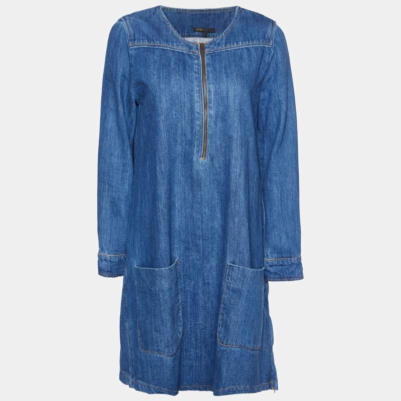 Pre Owned Maje Blue Denim Zip Detail Roukia Shift Dress L