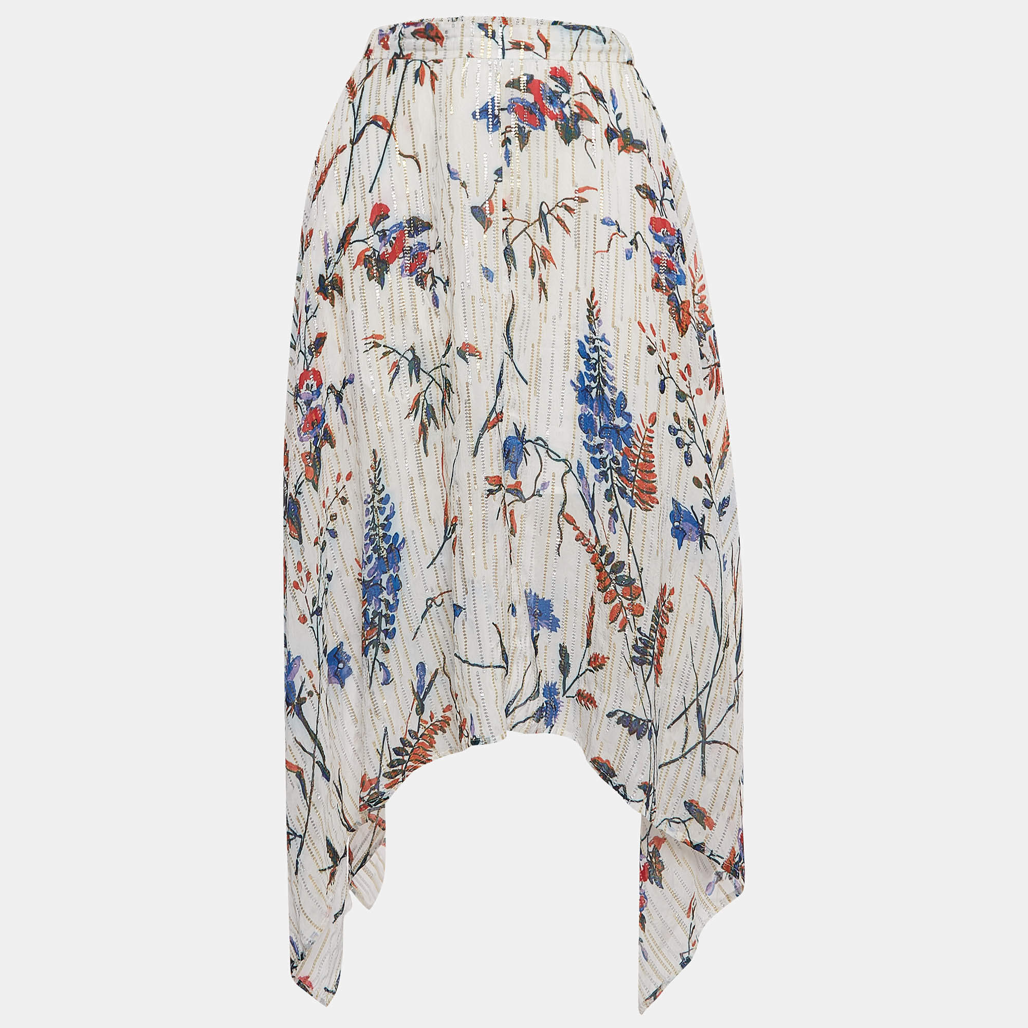 Maje White Printed Lurex Asymmetric Midi Skirt S