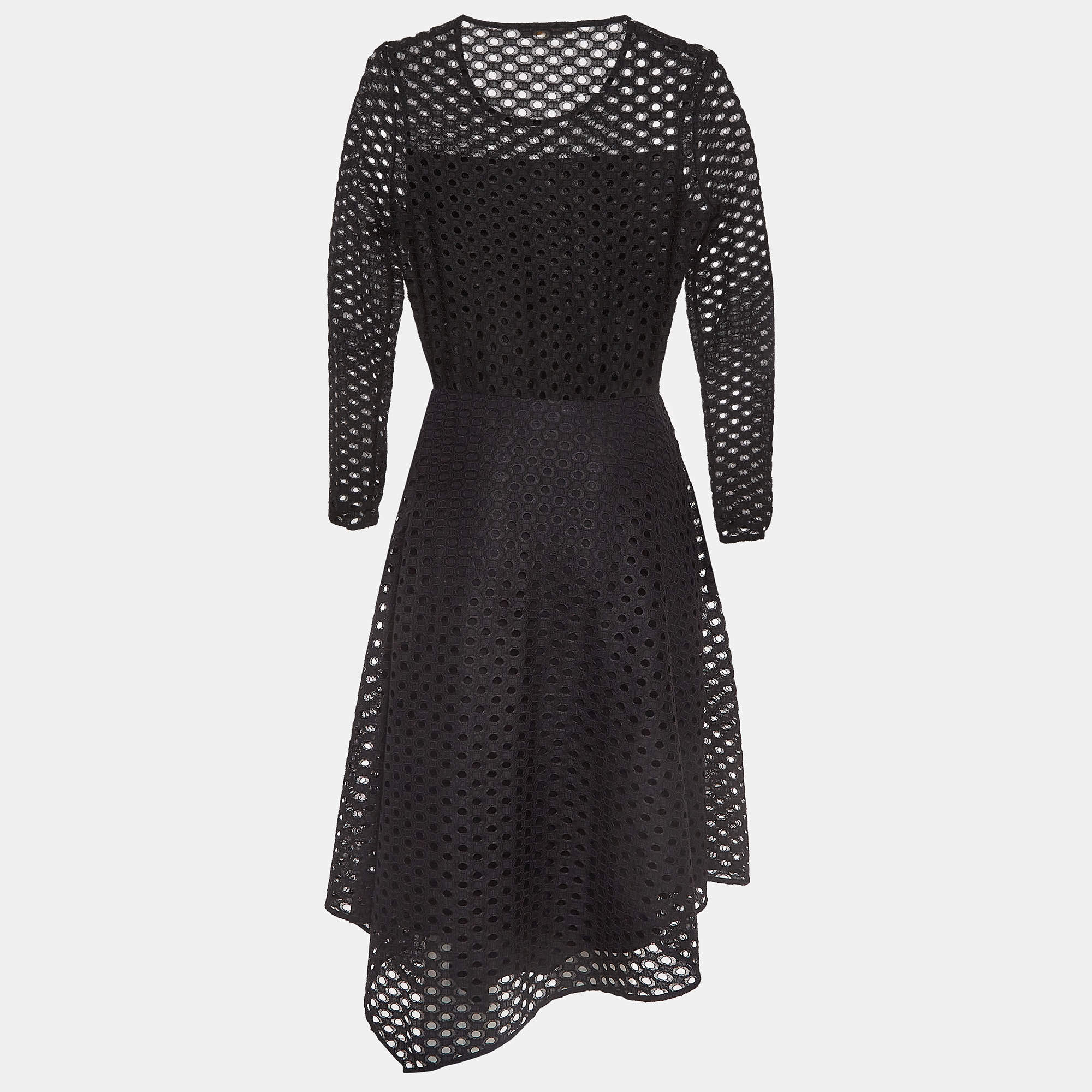 Pre Owned Maje Black Eyelet Lace Fit and Flare Midi Dress S