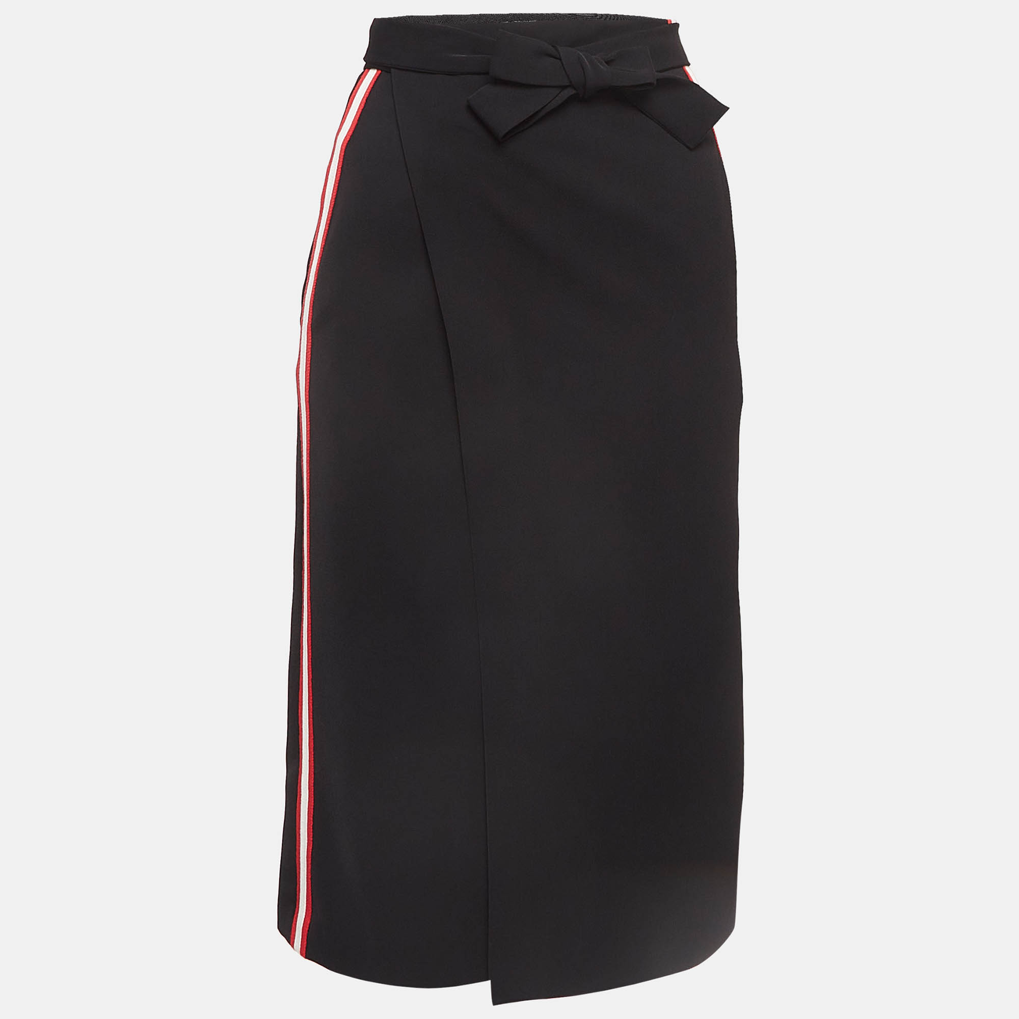 Maje Black Side Stripe Crepe Pencil Wrap Skirt S