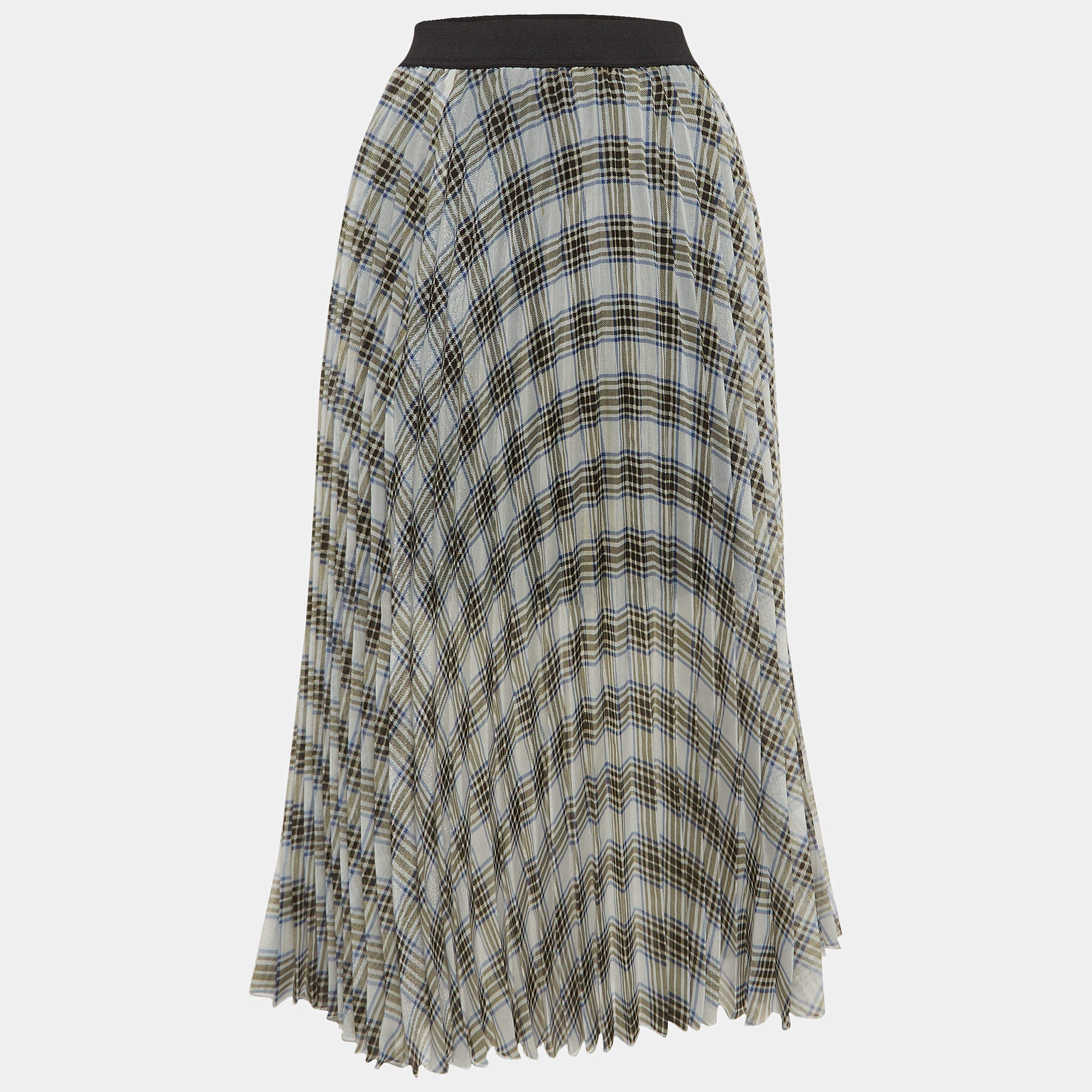 Maje White/Black Checked Chiffon Midi Skirt M