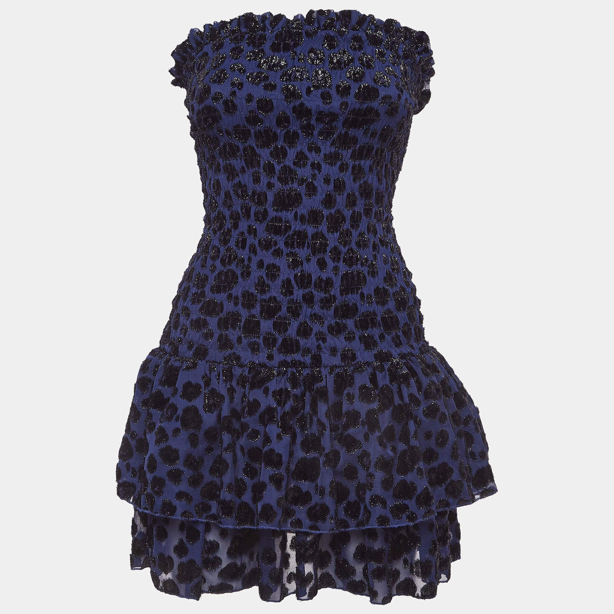 Maje Blue Raziel Leopard Pattern Fil-Coupe Jacquard Dress M