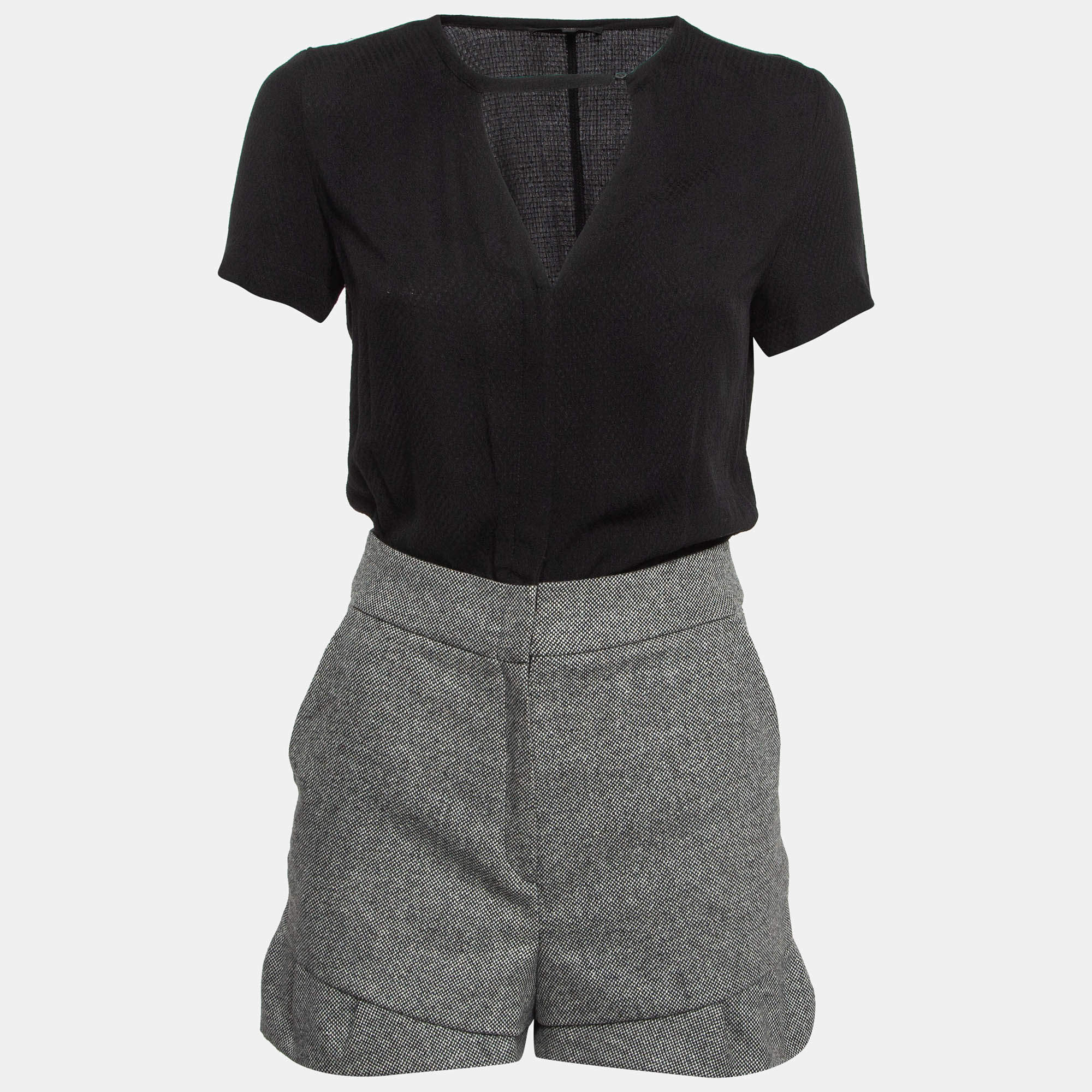 Maje Black Crepe & Wool Blend Buttoned Back Jumpsuit S