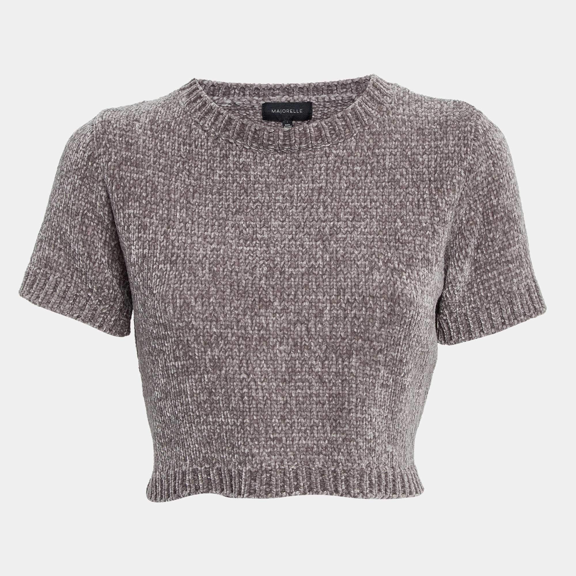 Majorelle Grey Rib Knit Denitza Chenille Crop Top L