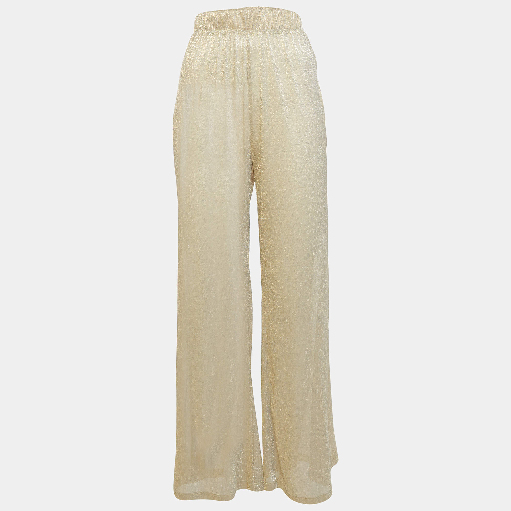 Majorelle Metallic Lurex Knit Sheer Wide-Leg Pants M