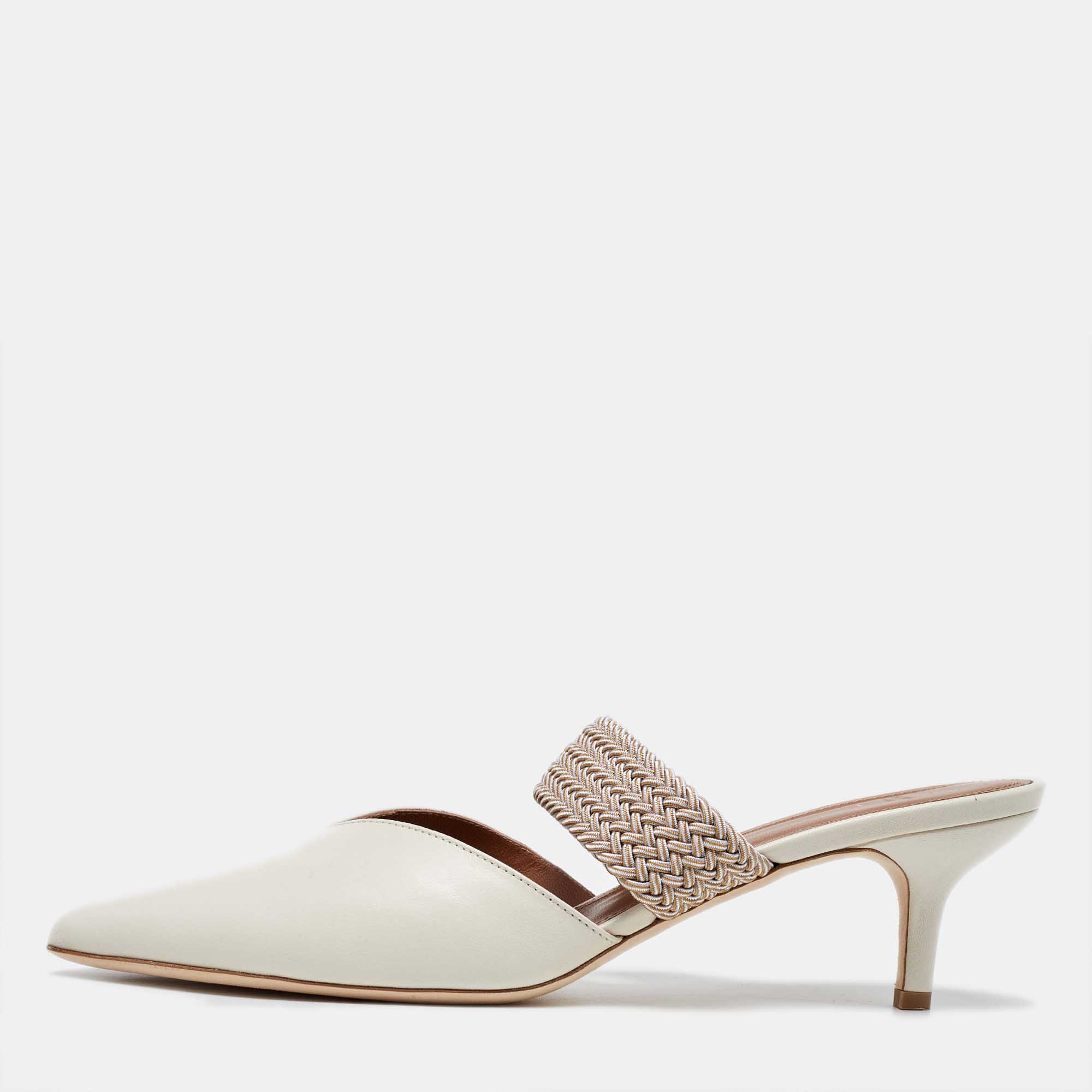 Pre Owned Malone Souliers Cream Leather and Canvas Maisie Sandals Size 40.5