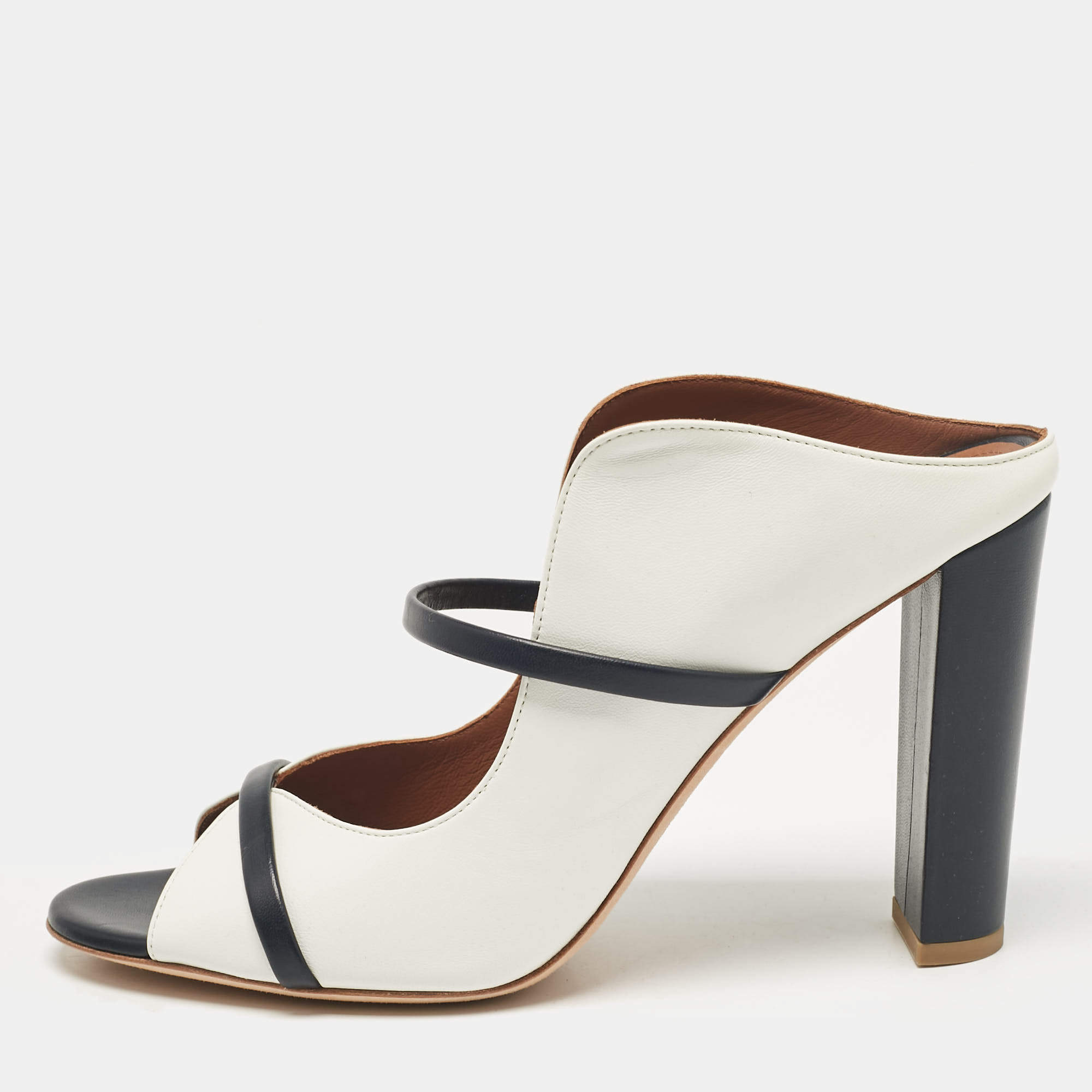 Malone Souliers Black/White Leather Norah Slide Sandals Size 42