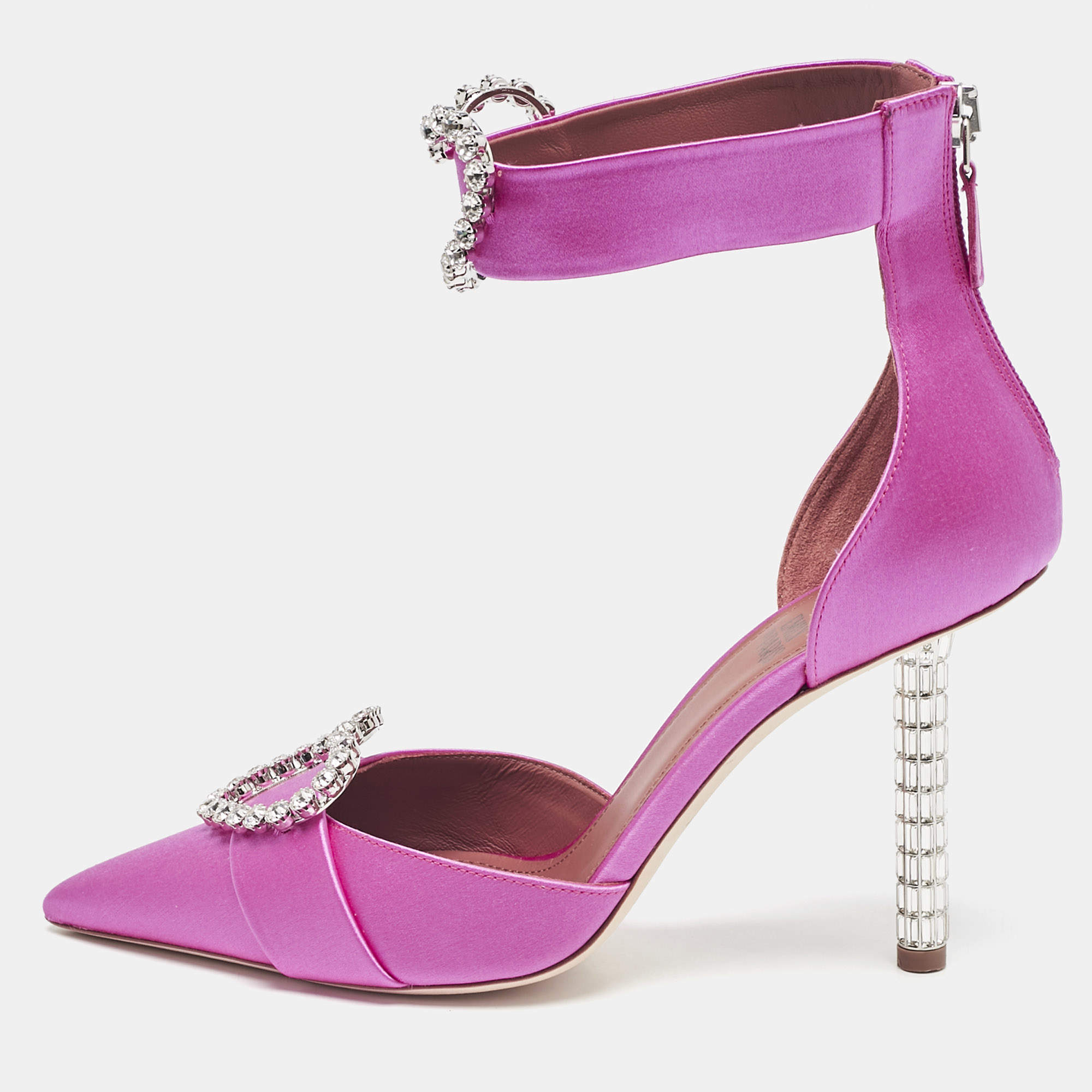 Pre Owned Malone Souliers Pink Satin Camille Ankle Strap Pumps Size 38