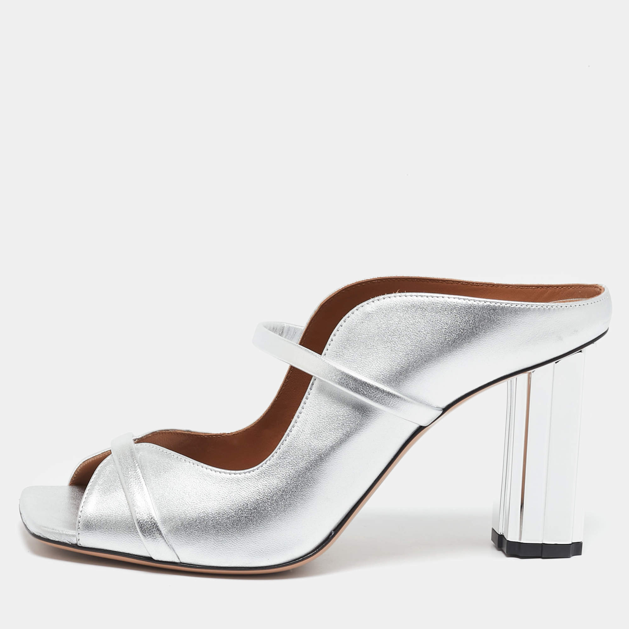 Malone Souliers Silver Leather Nara Slide Sandals Size 41.5