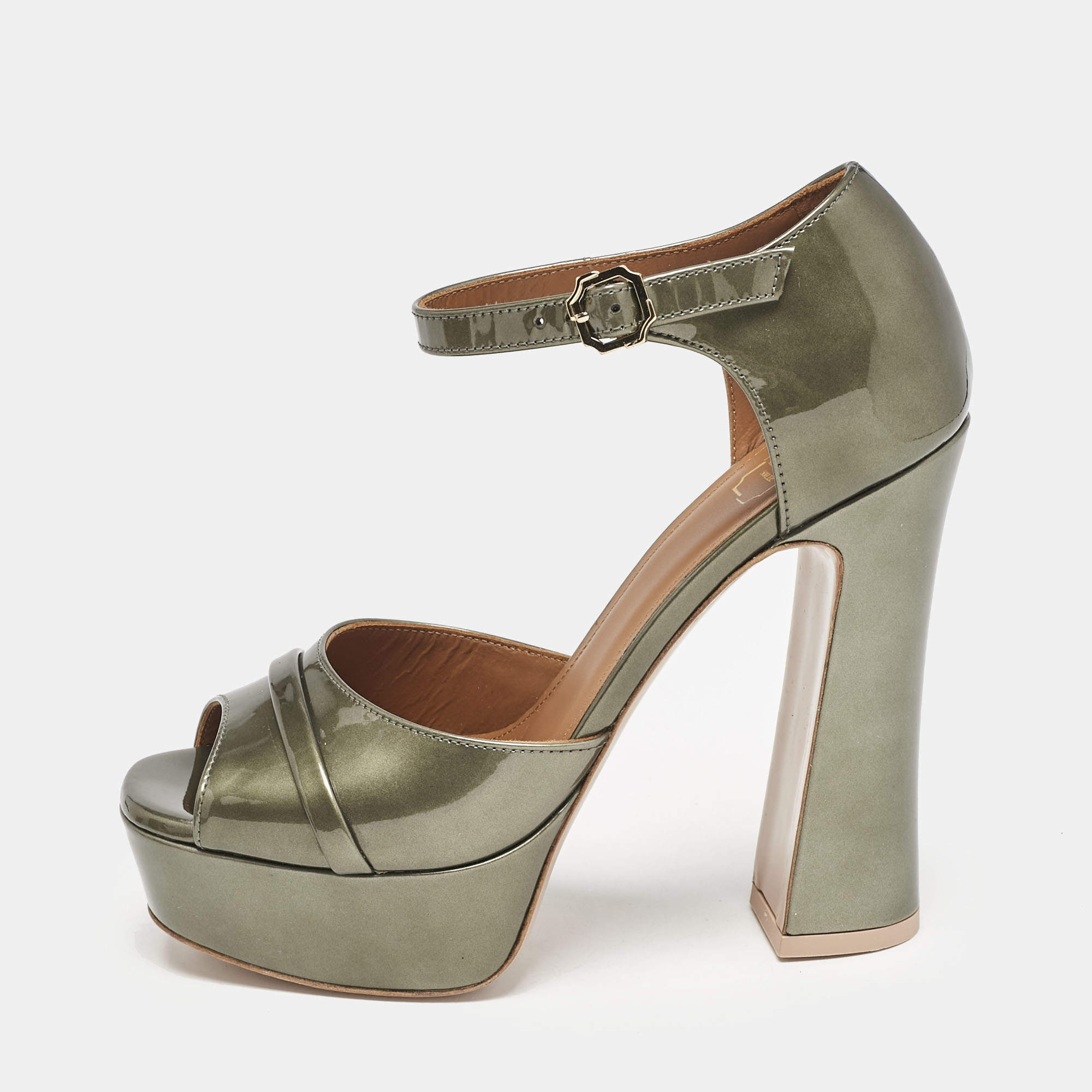 Malone Souliers Green Patent Leather Yuri Platform Sandals Size 36