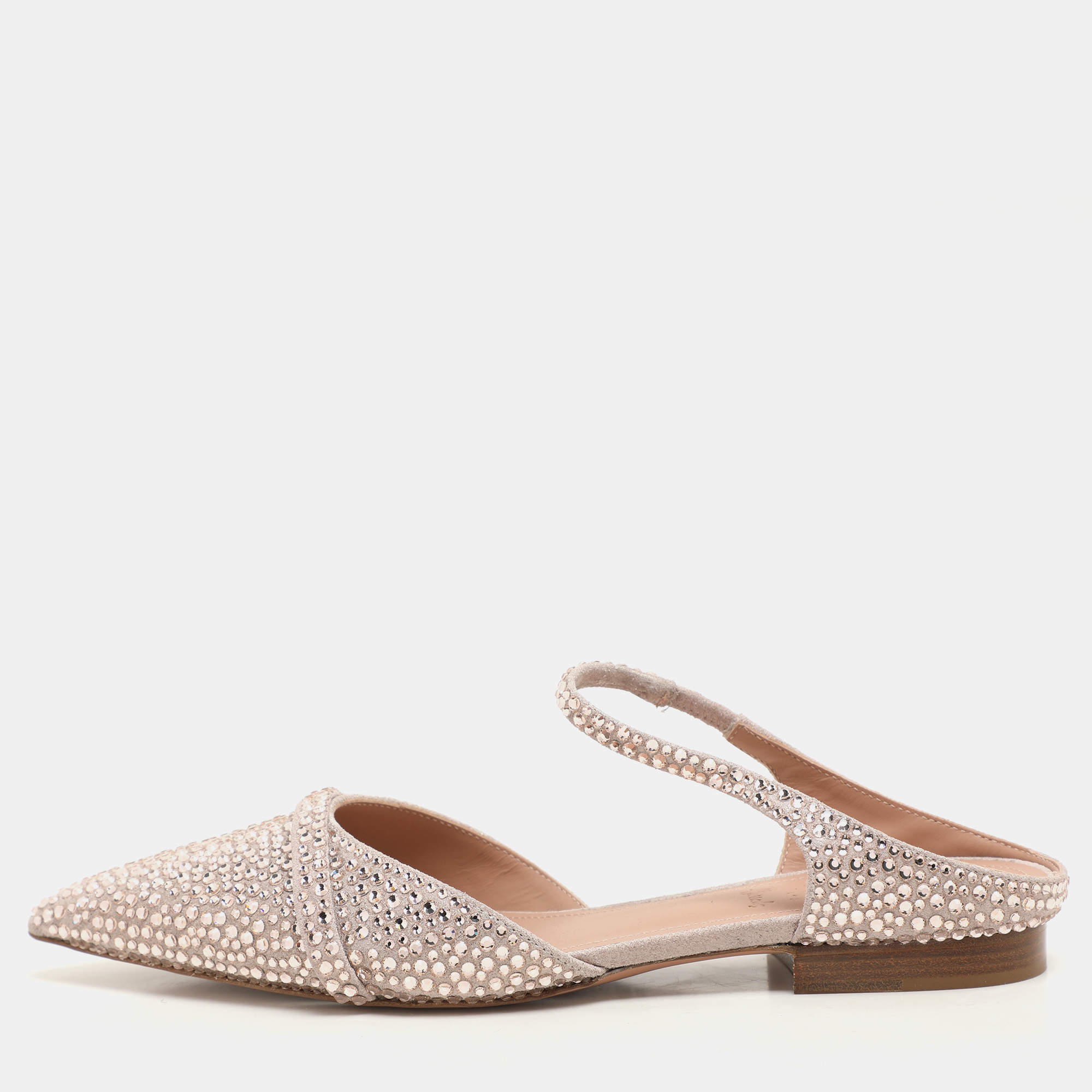 Malone Souliers Pink Suede Crystal Embellished Uma Flat Mules Size 38