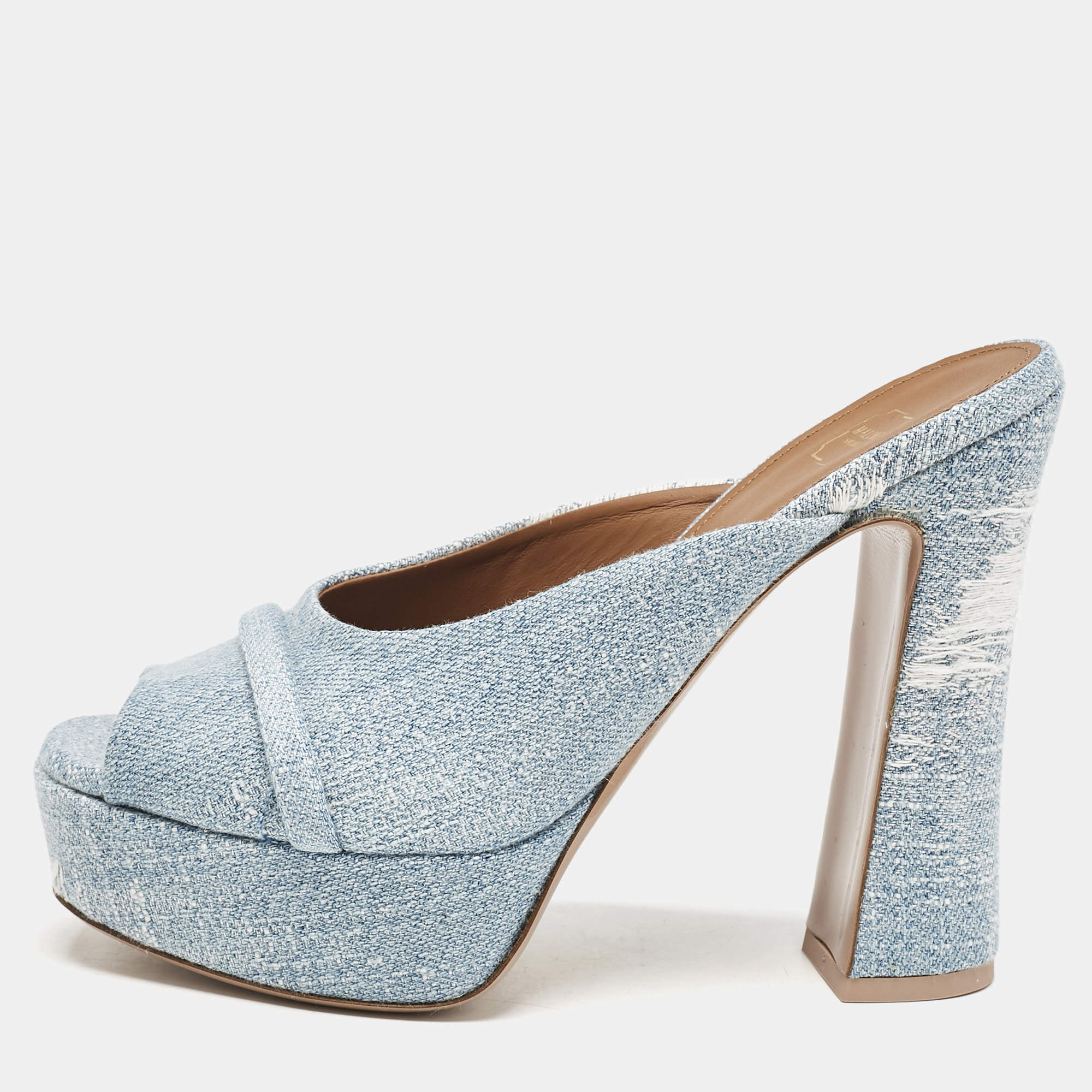 Pre Owned Malone Souliers Blue Denim Yasmin Platform Mules Size 38