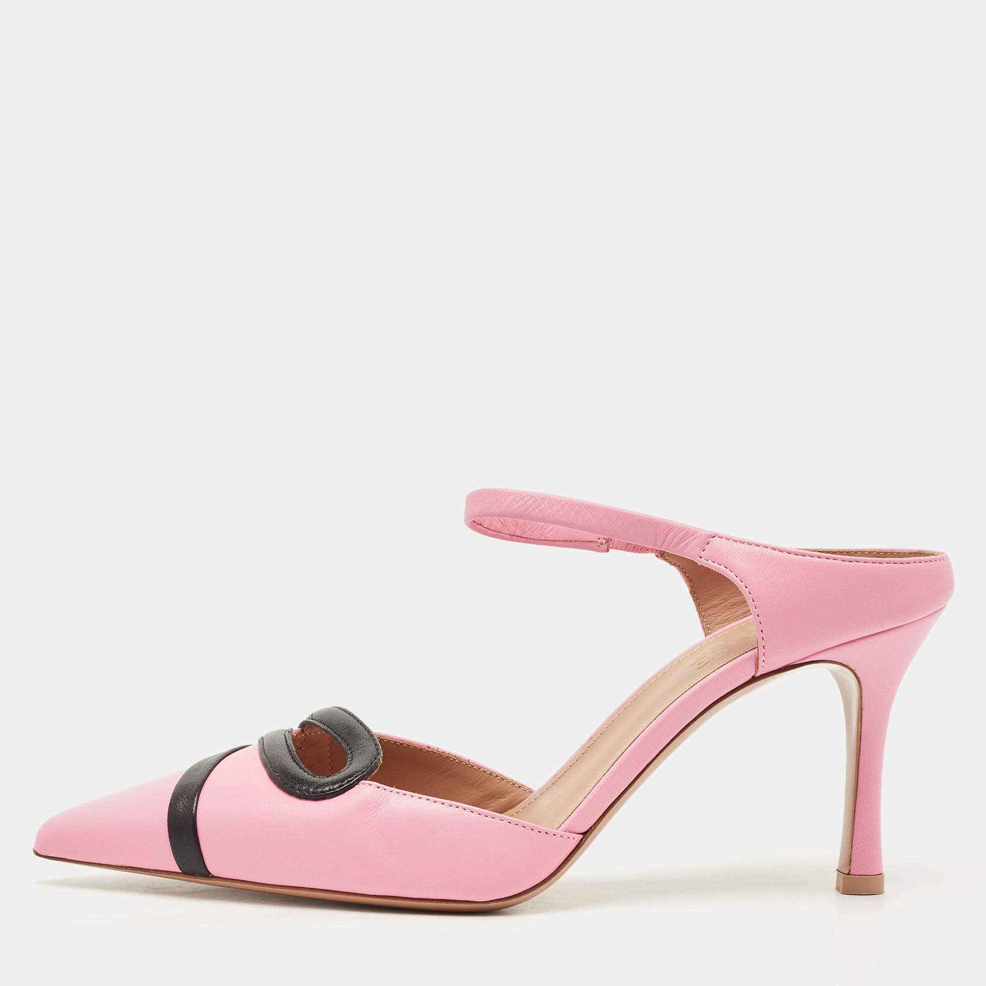 Pre Owned Malone Souliers Pink/Black Leather Bonnie Slide Sandals Size 37