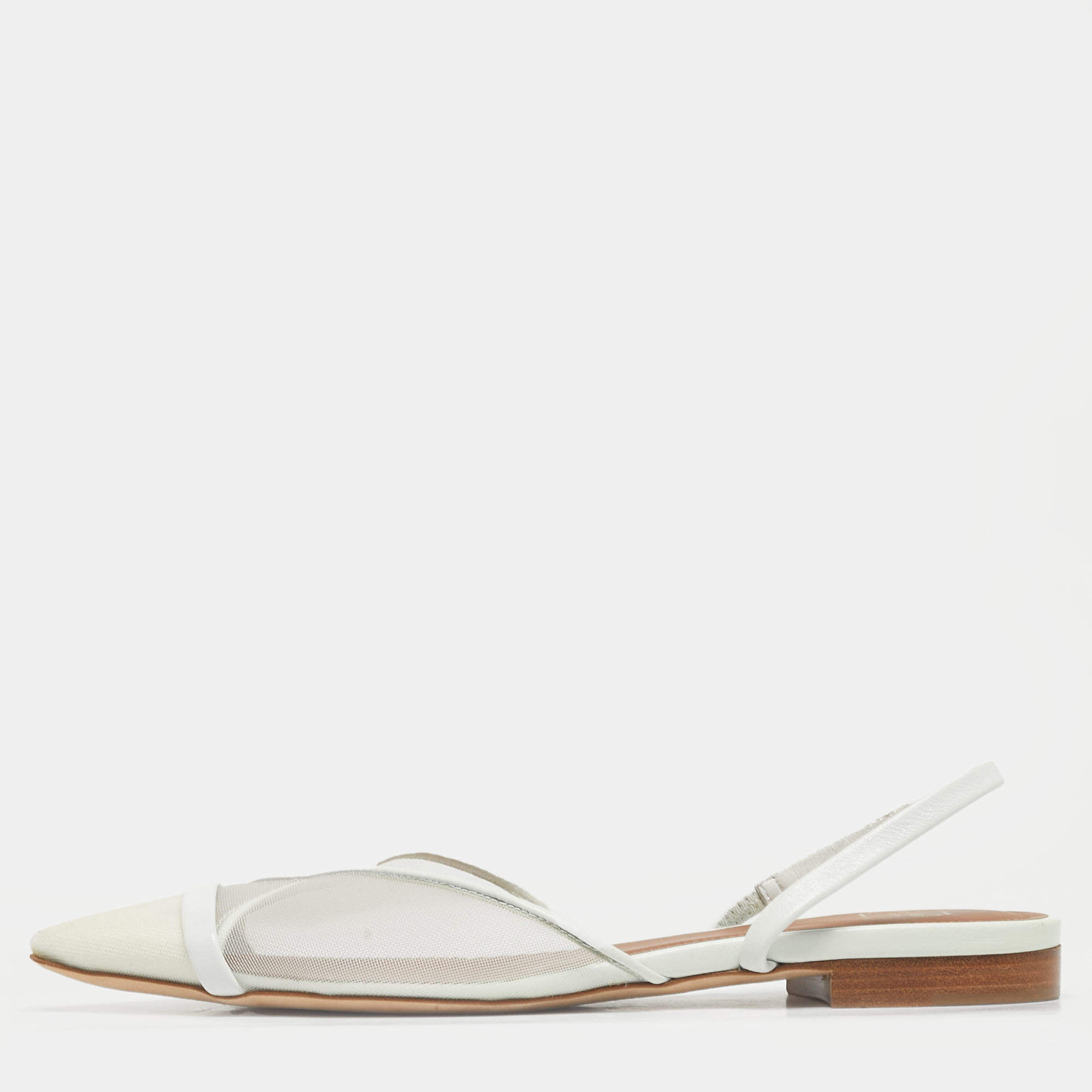Pre Owned Malone Souliers White Mesh and Leather Clio Flat Mules Size 36