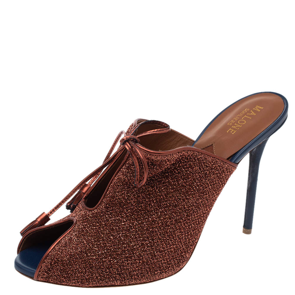 مملوكة مسبقًا حذاء سلايد مالون سولييه قماش بني لامع برباط مقاس 41